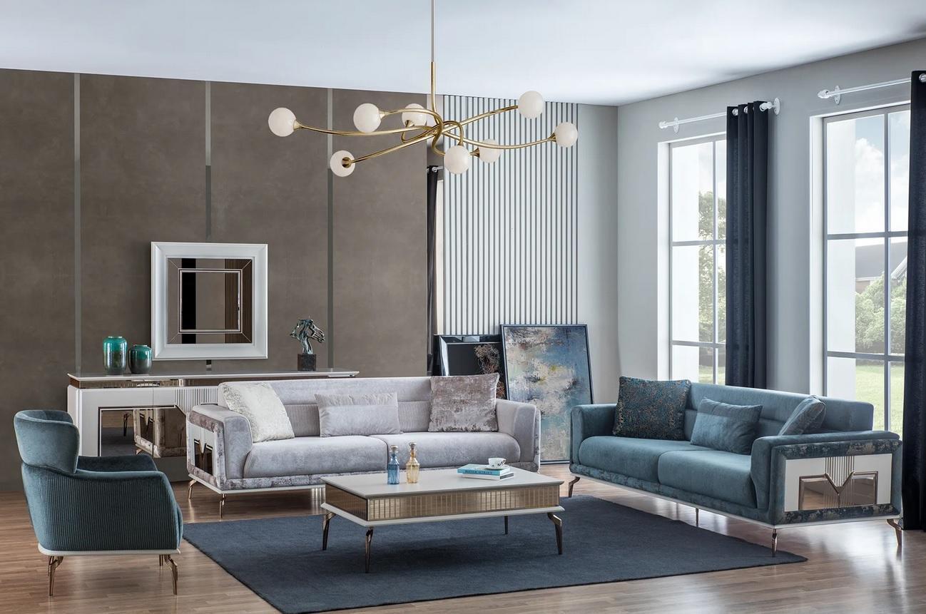 Designer Sofagarnitur 4tlg. Couch Sofa Set 3 Sitzer Sessel Couchtisch