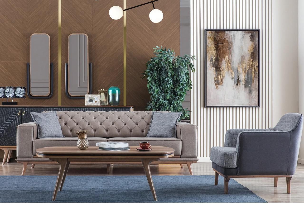 Luxus Modern Wohnzimmer Set 4tlg. 4 sitzer Sessel couchtisch Möbe Neu