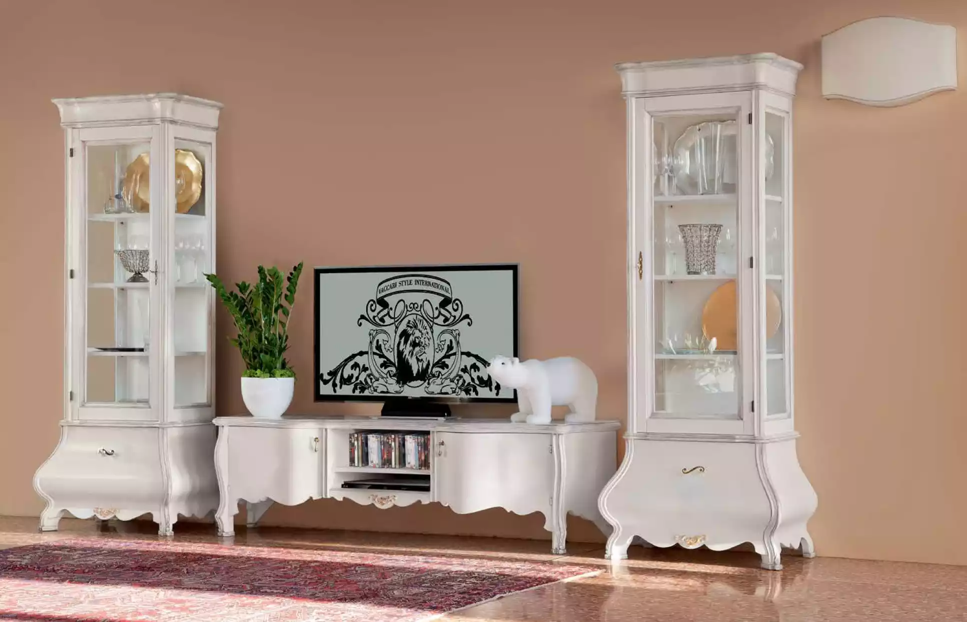 Weiße Luxus Wohnzimmer Wohnwand Möbel 2x Vitrinen TV-Ständer Klassisch