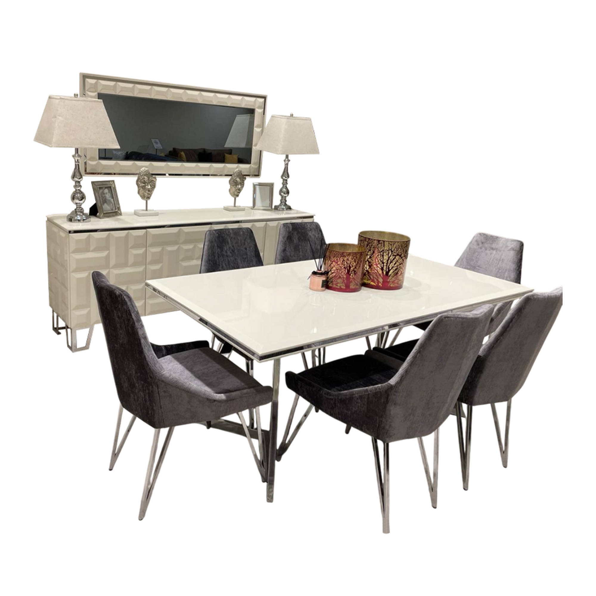 Exklusive Weiße Esszimmer Garnitur Luxuriöser Esstisch x4 Stühle 7tlg