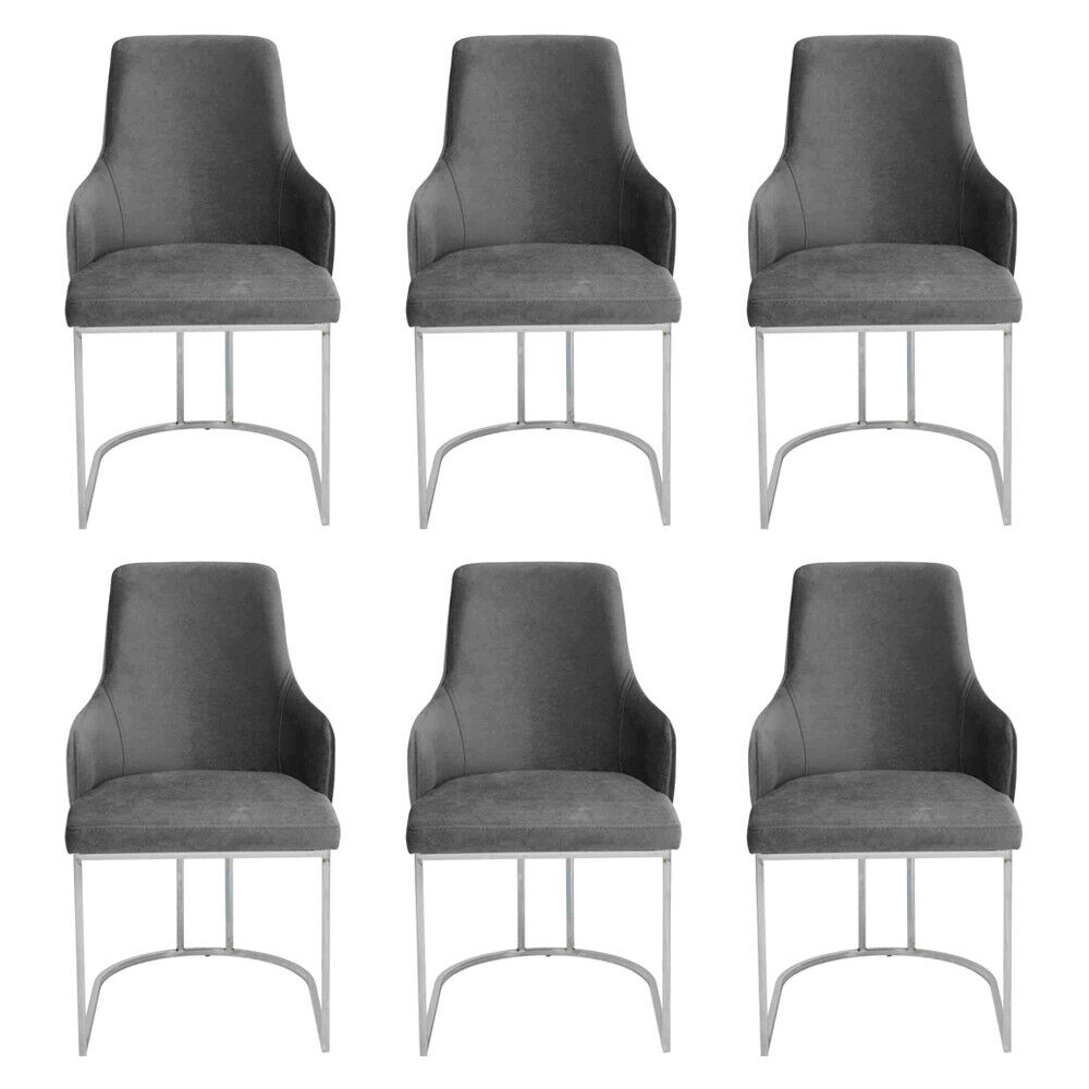 Modern Grau 6x Stühle Metall Esszimmerstuhl Designer Möbel Luxus Stühle