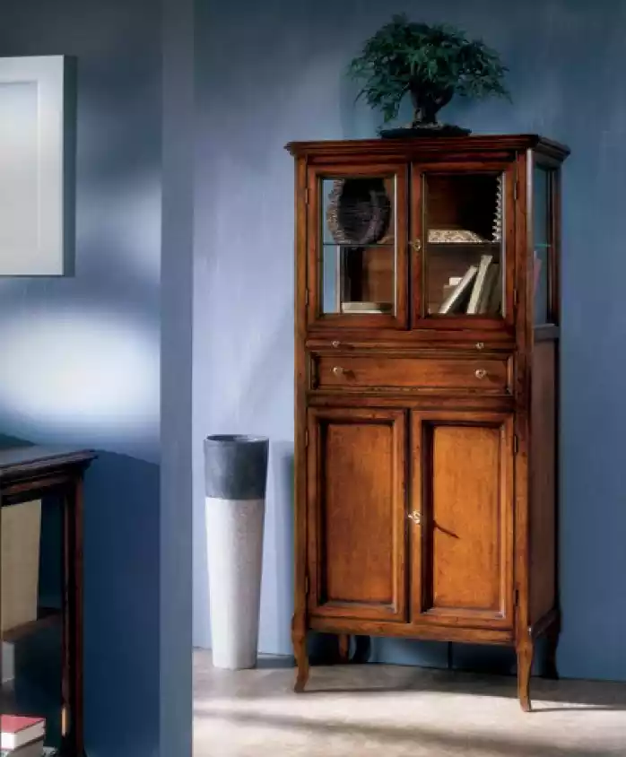 Klassische Schrank Möbel Braun Vitrine Vitrinenschrank Glasschrank Neu