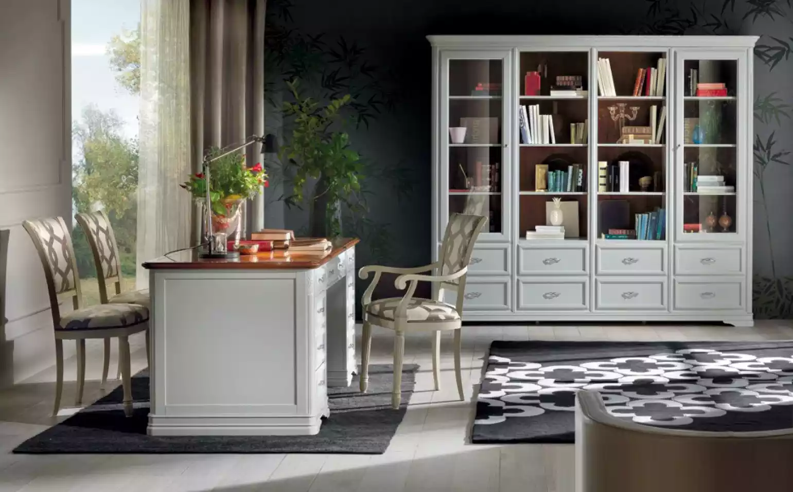 Schreibtisch Bücherregal 2x Stühle Regal Holz Schrank Weiß Schrank