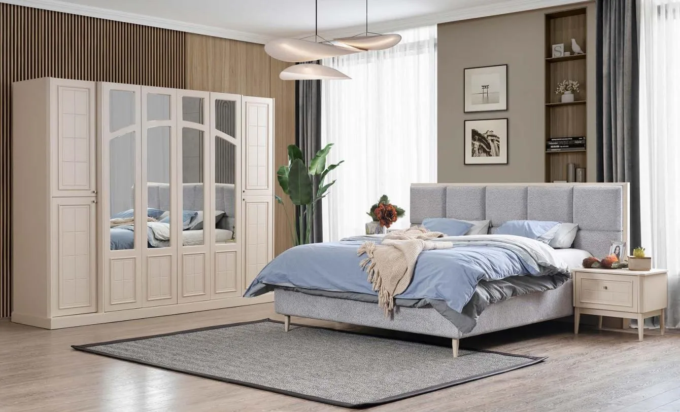 Schlafzimmer Set Komplettes Bett 2x Nachttisch Kleiderschrank 4tlg