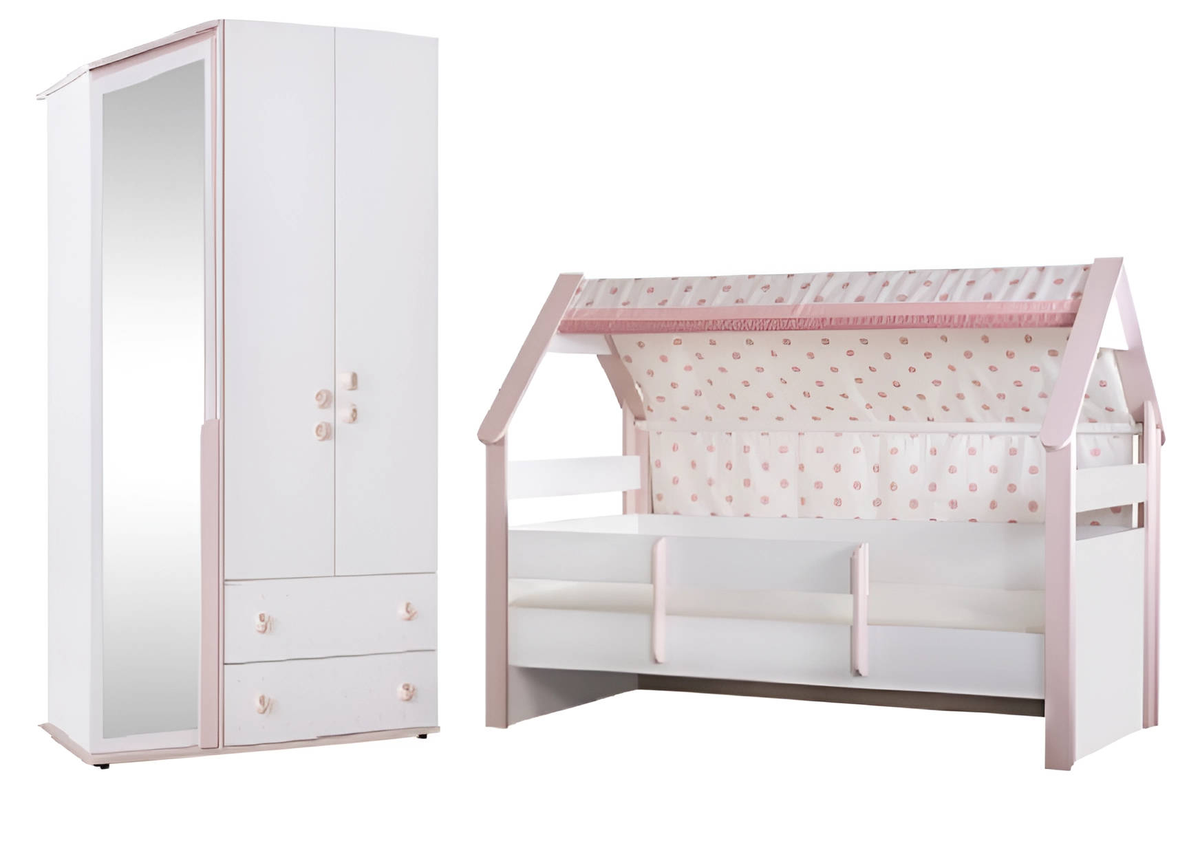 Kinderzimmermöbel - Schrank und Kinderbett Rosa 2tlg Kinderzimer Set