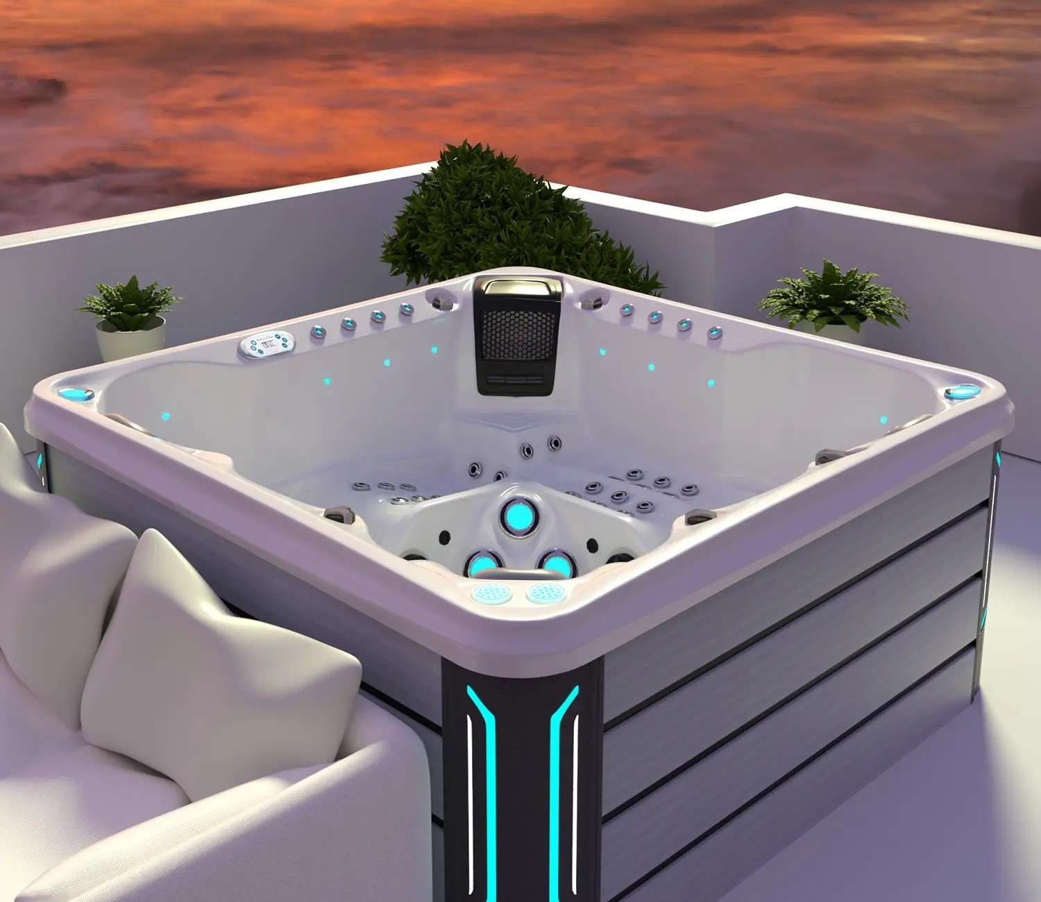 Whirlwanne Außenwhirlpool Hydromassagewanne Sprudelbad Whirlpool 200x200 cm