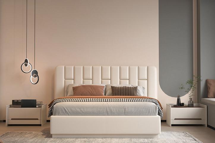 Luxus Beige Bett mit Gestepptem Kopfteil Modernes Design für Schlafzimmer