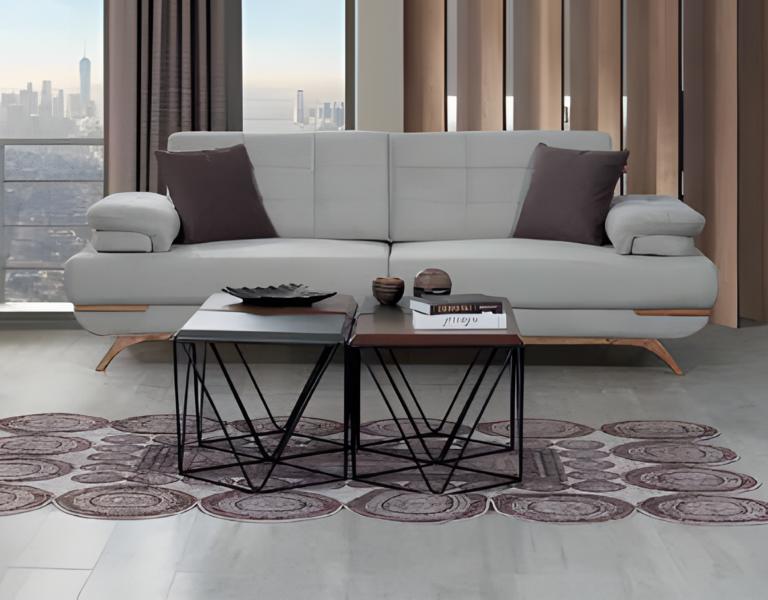 Design Sofa 3-Sitzer Grau Polster Couch Wohnzimmer Modern Holzfüße Elegant