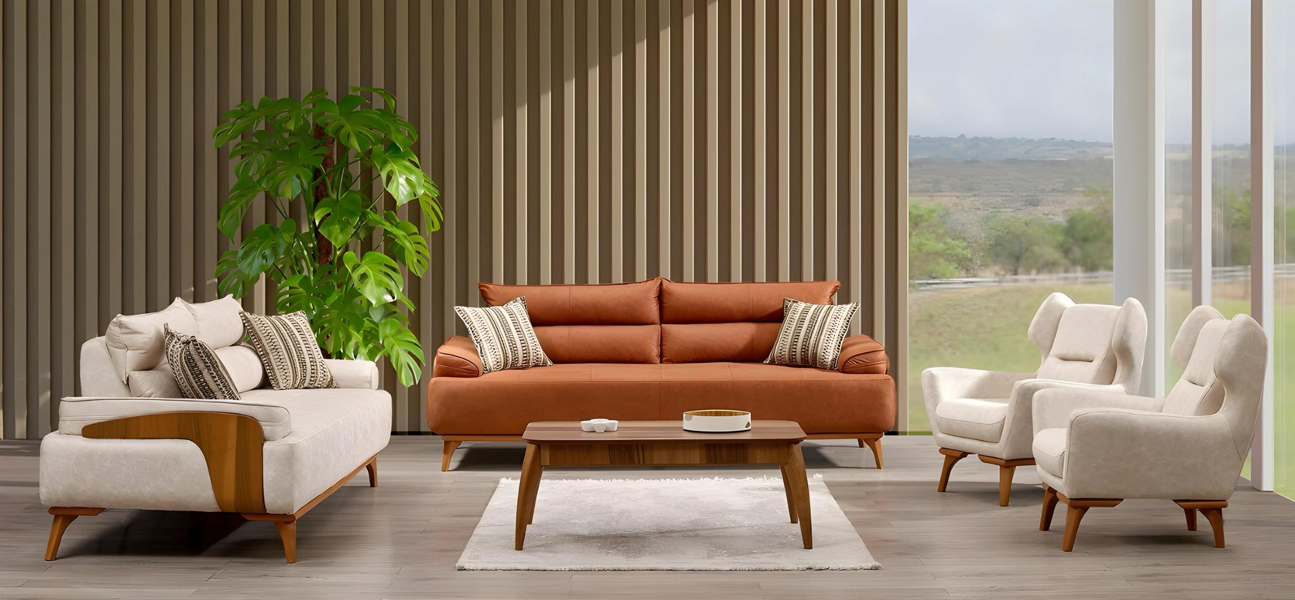 Moderne weiße Stoffsofa-Garnitur aus Holz für Wohnzimmer