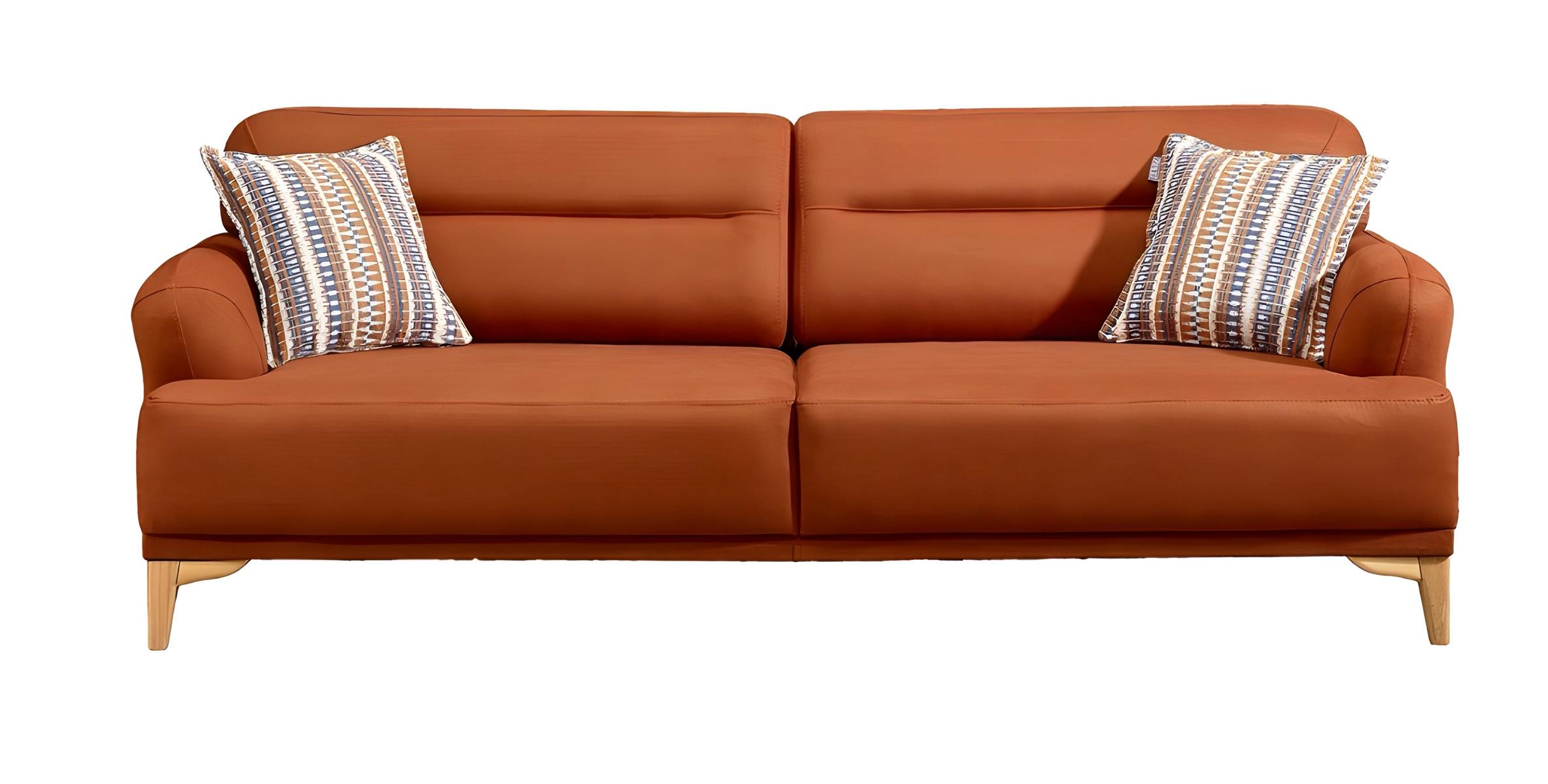 Elegantes orangefarbenes 3-Sitzer Sofa aus Textil mit Holzrahmen