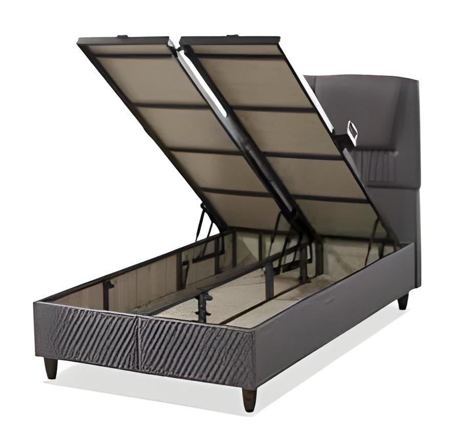 Graues Textil-Holz Bett im modernen Design