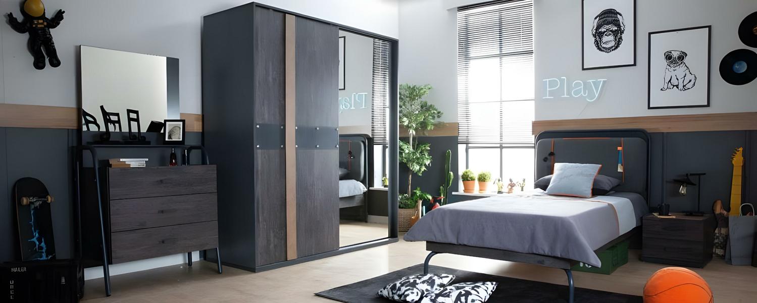 Kinderzimmer-Set Grau aus Holz mit modernem Design
