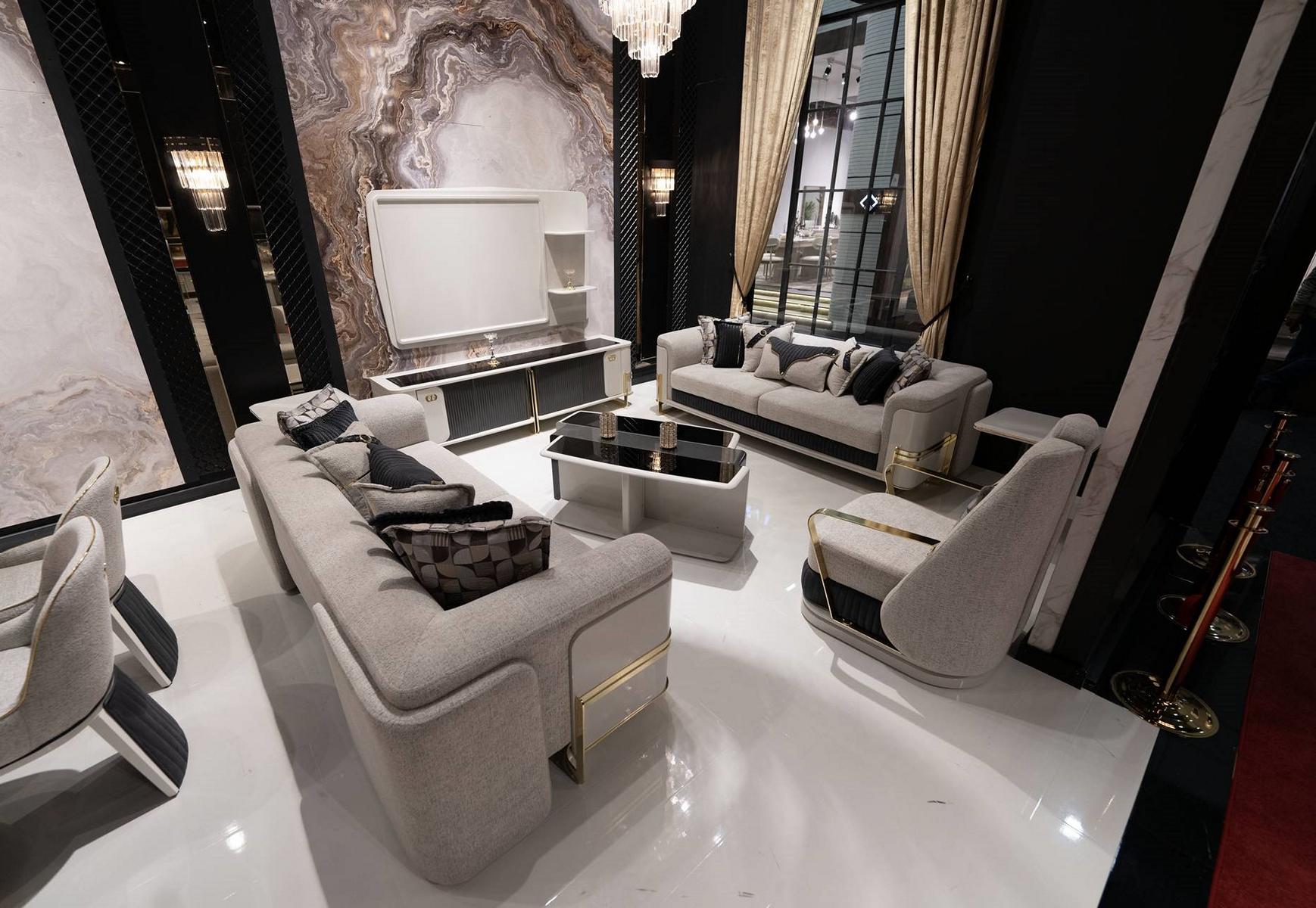 Moderner grauer Stoff-Sofa-Set mit Holzrahmen und eleganten Design