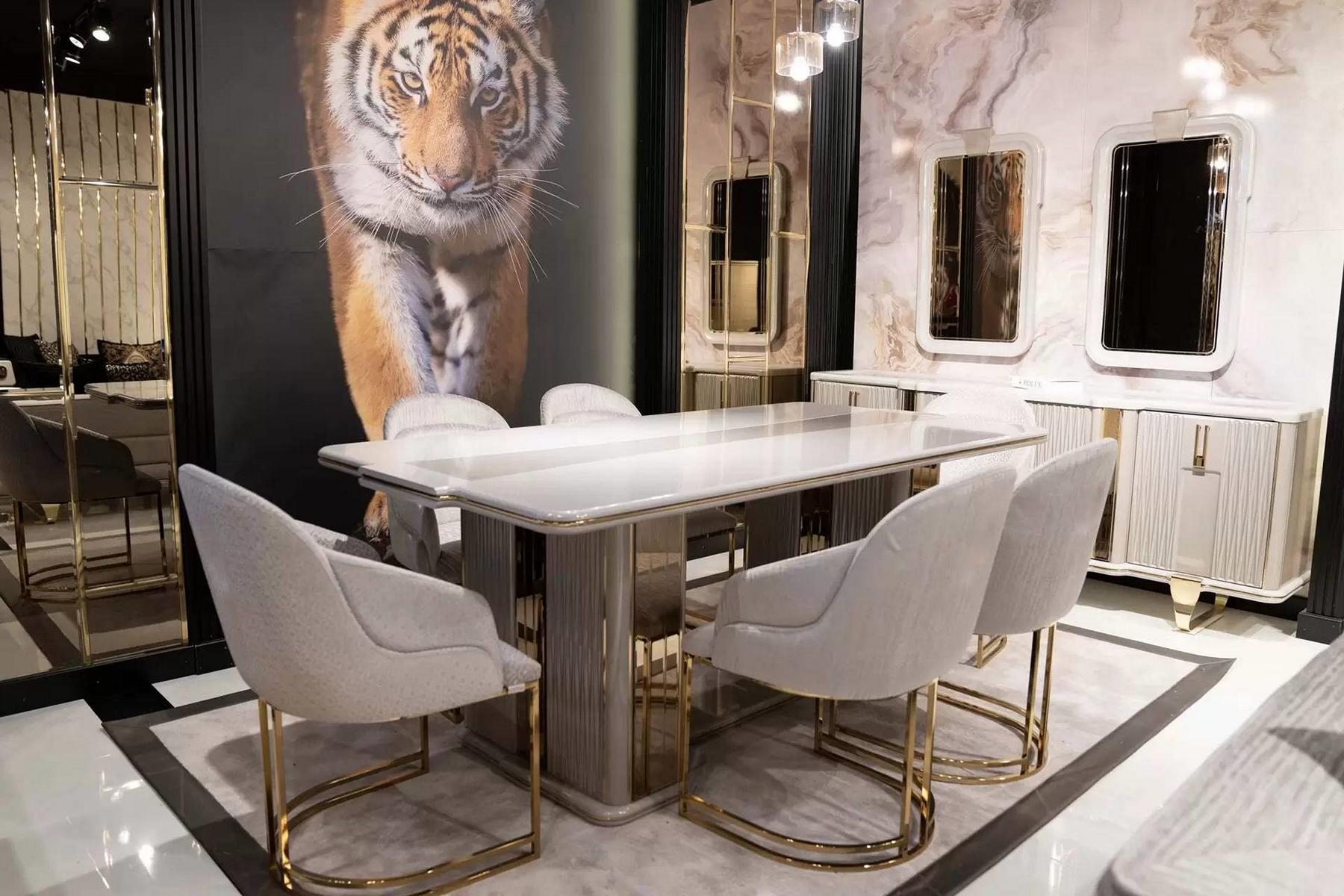 Weißes Esstisch- und Stuhl-Set aus Holz modern und elegant