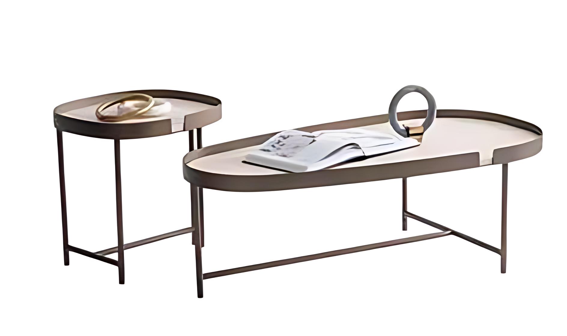 Eleganter Couchtisch mit runder Form und stabilem Metallgestell.