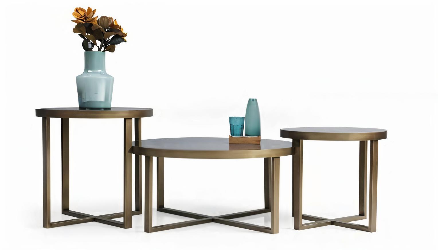 Tischset: Couchtisch & 2 Beistelltische mit Glas & Metall 3tlg Satztisch