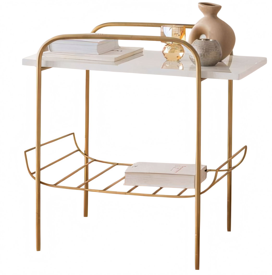 Moderner Couchtisch mit Marmorplatte und Goldenem Metallgestell