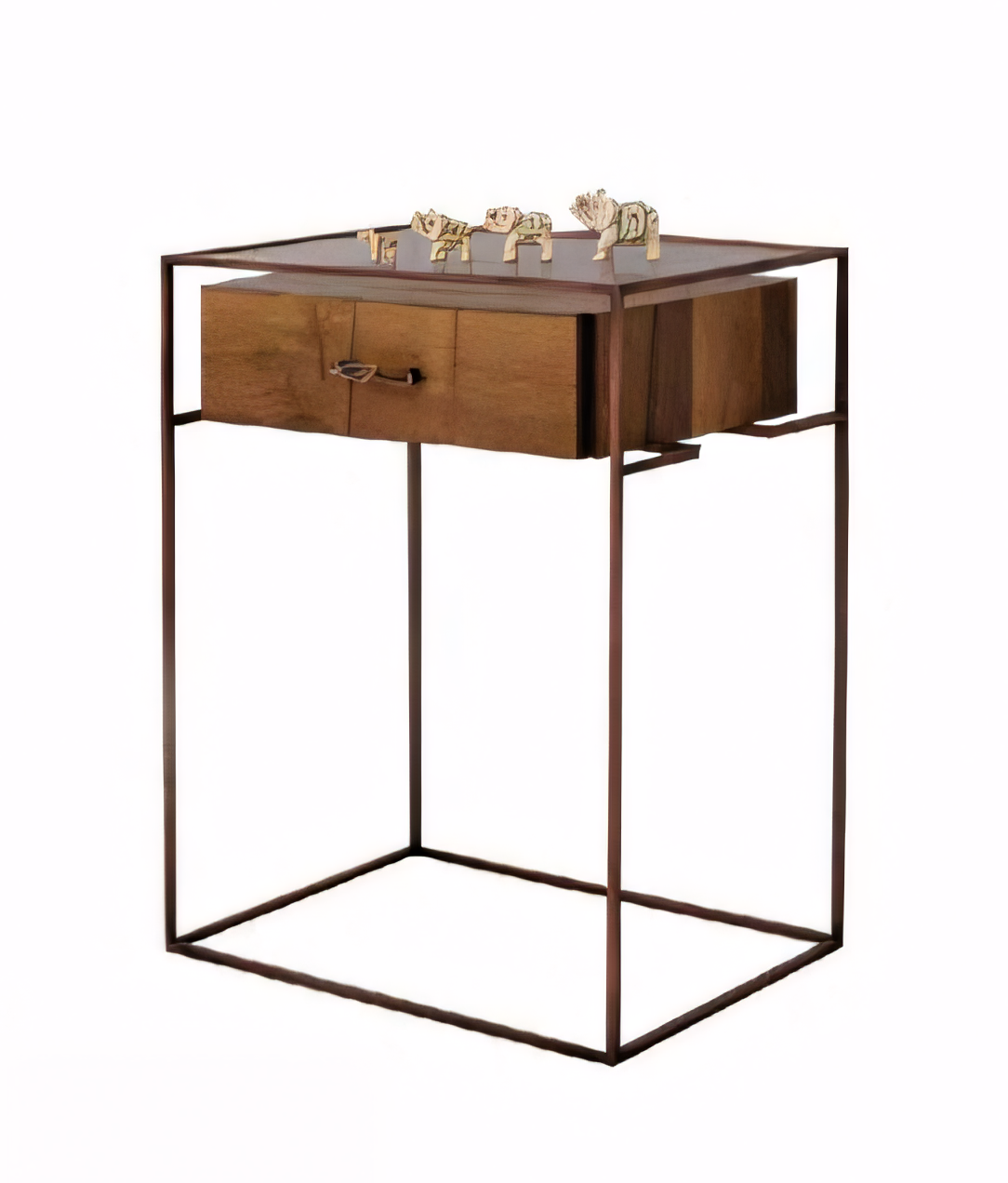 Moderner Konsolentisch aus Holz und Glas mit eleganter Beleuchtung