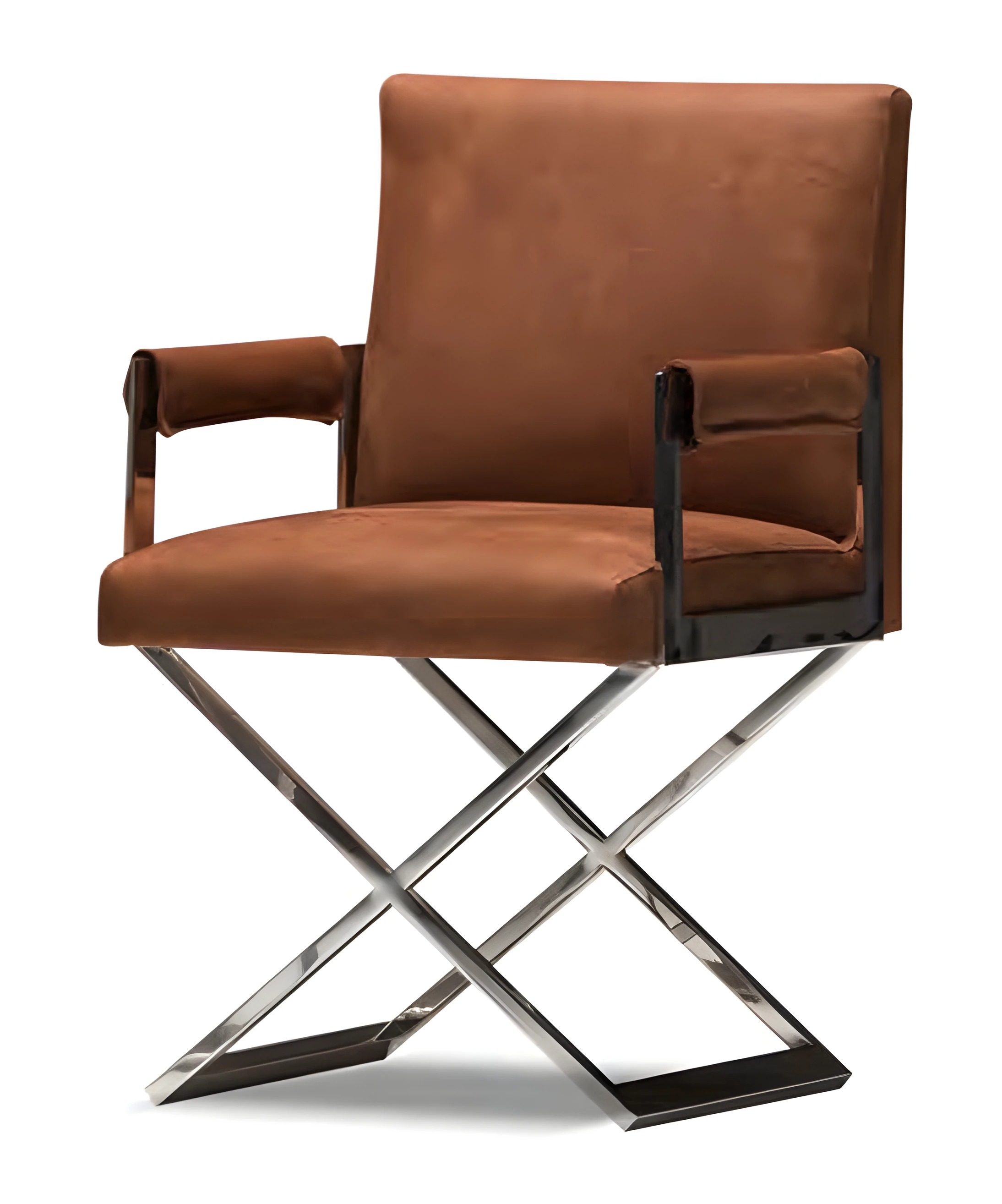 Brauner moderner Metallstuhl mit Komfort und eleganter Verarbeitung