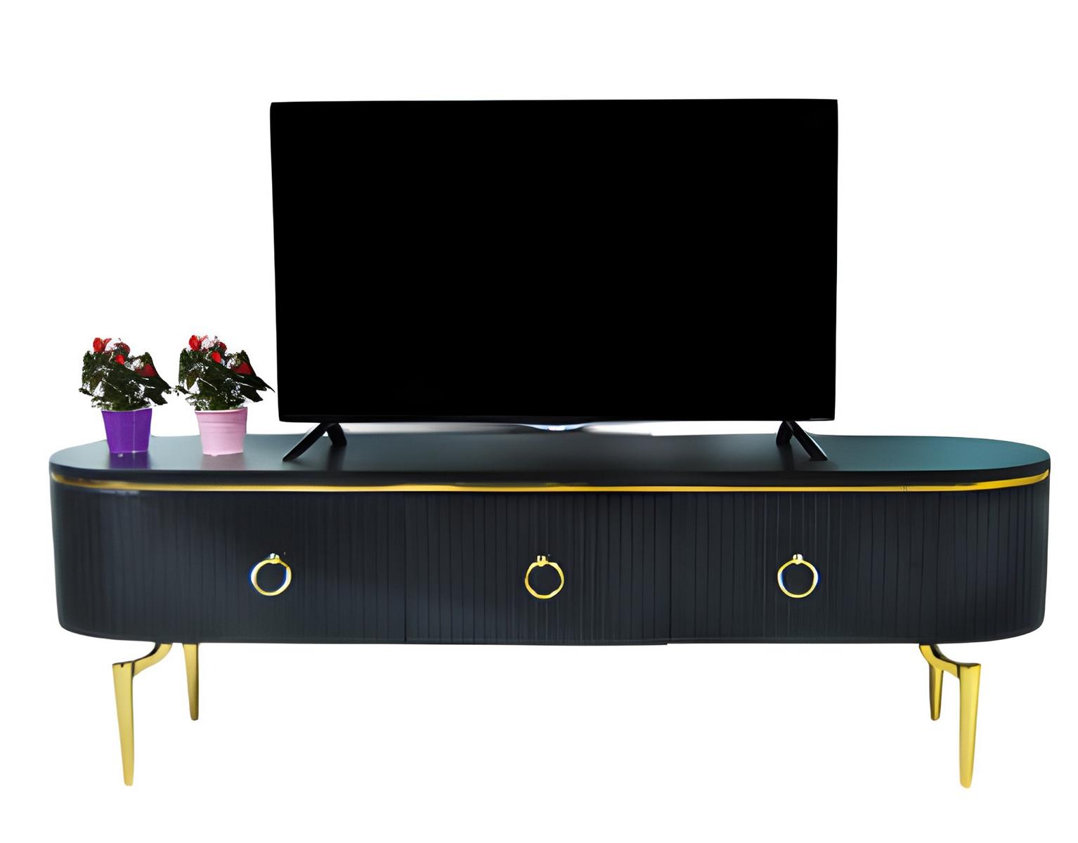 Schwarzer TV-Lowboard mit fließenden Formen und eleganten Linien