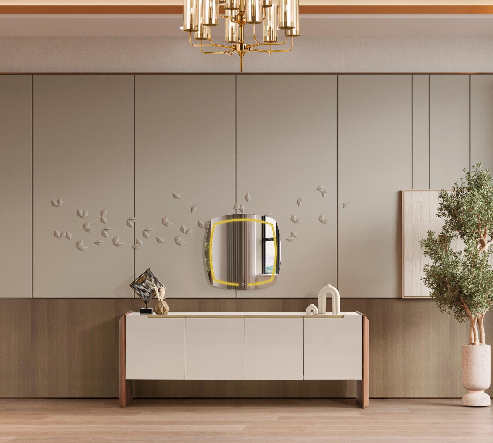 Konsole mit Spiegel aus Holz in Beige, eleganter klassischer Stil