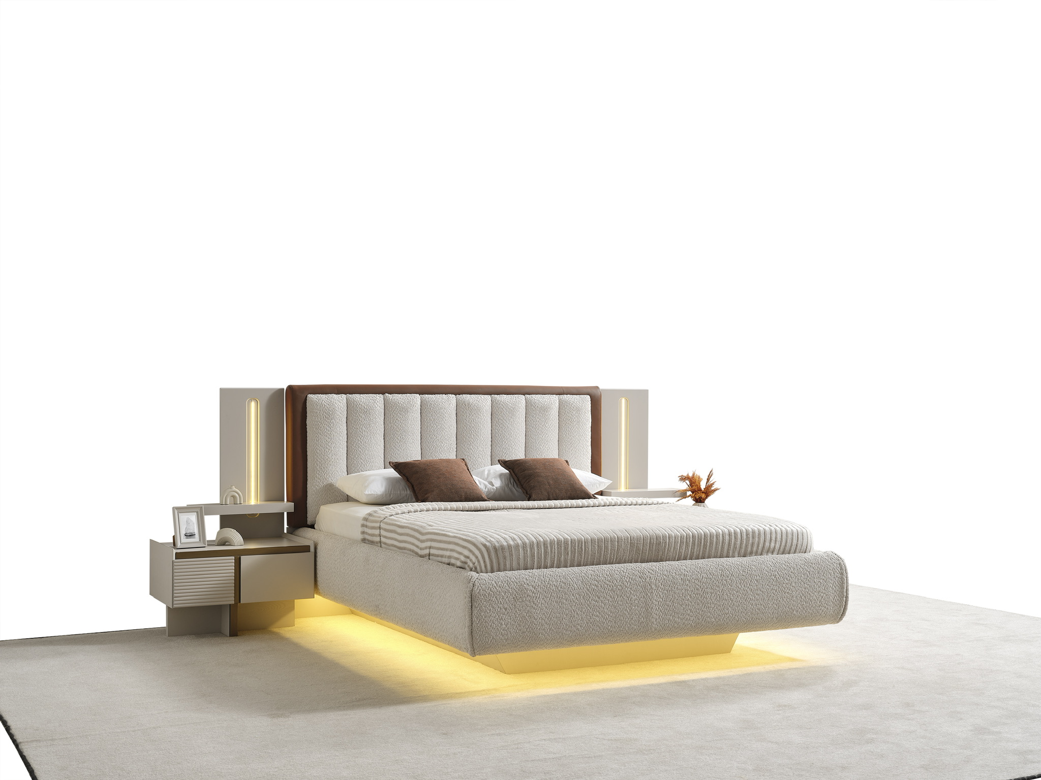 Elegantes Schlafzimmer-Set aus Holz in Beige mit modernem Design