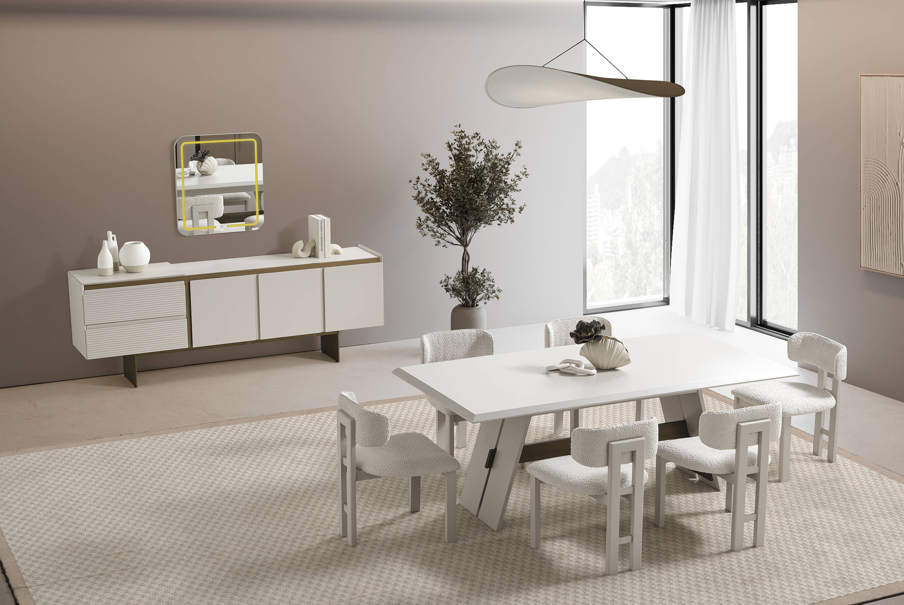 Elegantes Esszimmer-Set aus Holz in Beige mit Esstisch, Stühlen