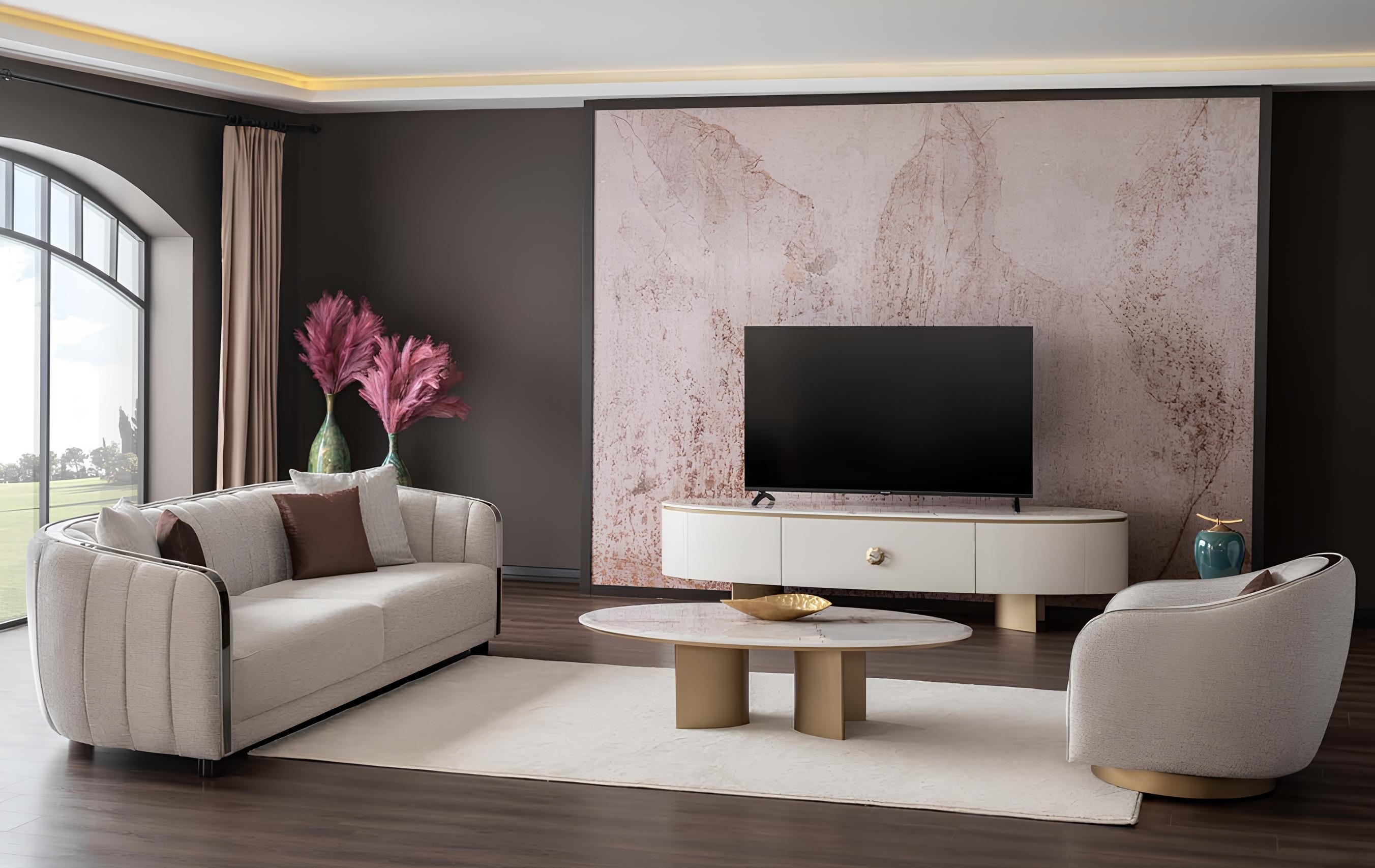 Wohnzimmer-Set mit 3+1 Sitzer, Couchtisch und modernem TV-Lowboard