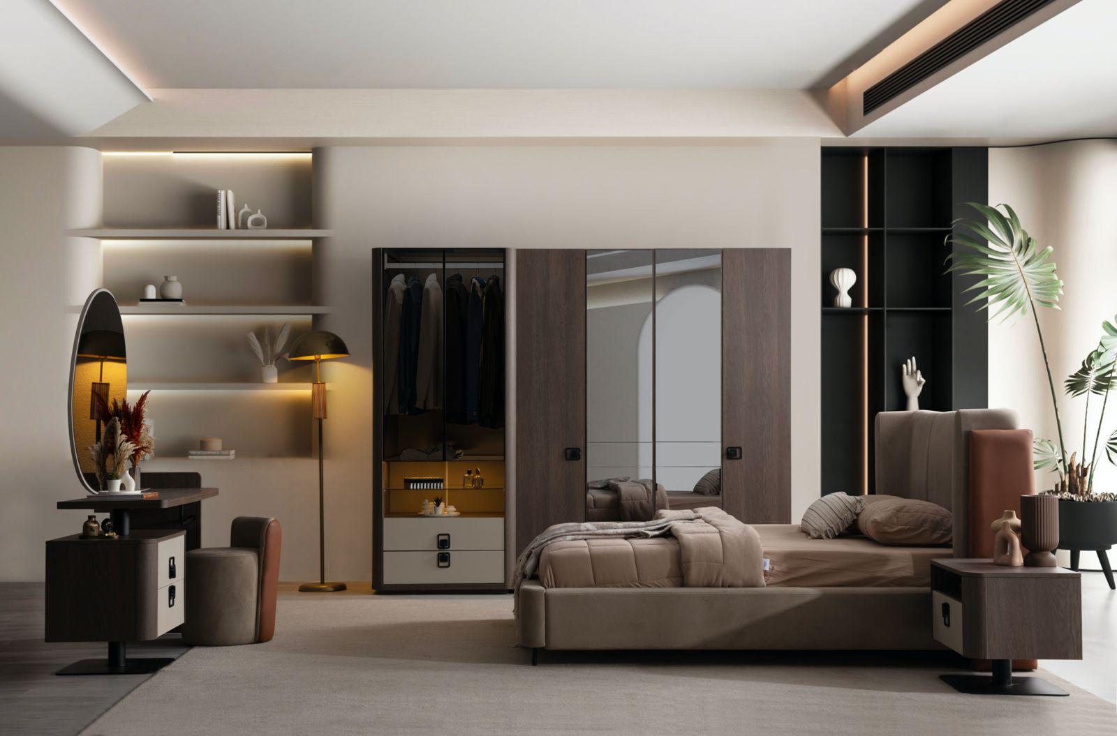 Elegantes Schlafzimmer-Set aus Holz in Braun mit stilvollem Design