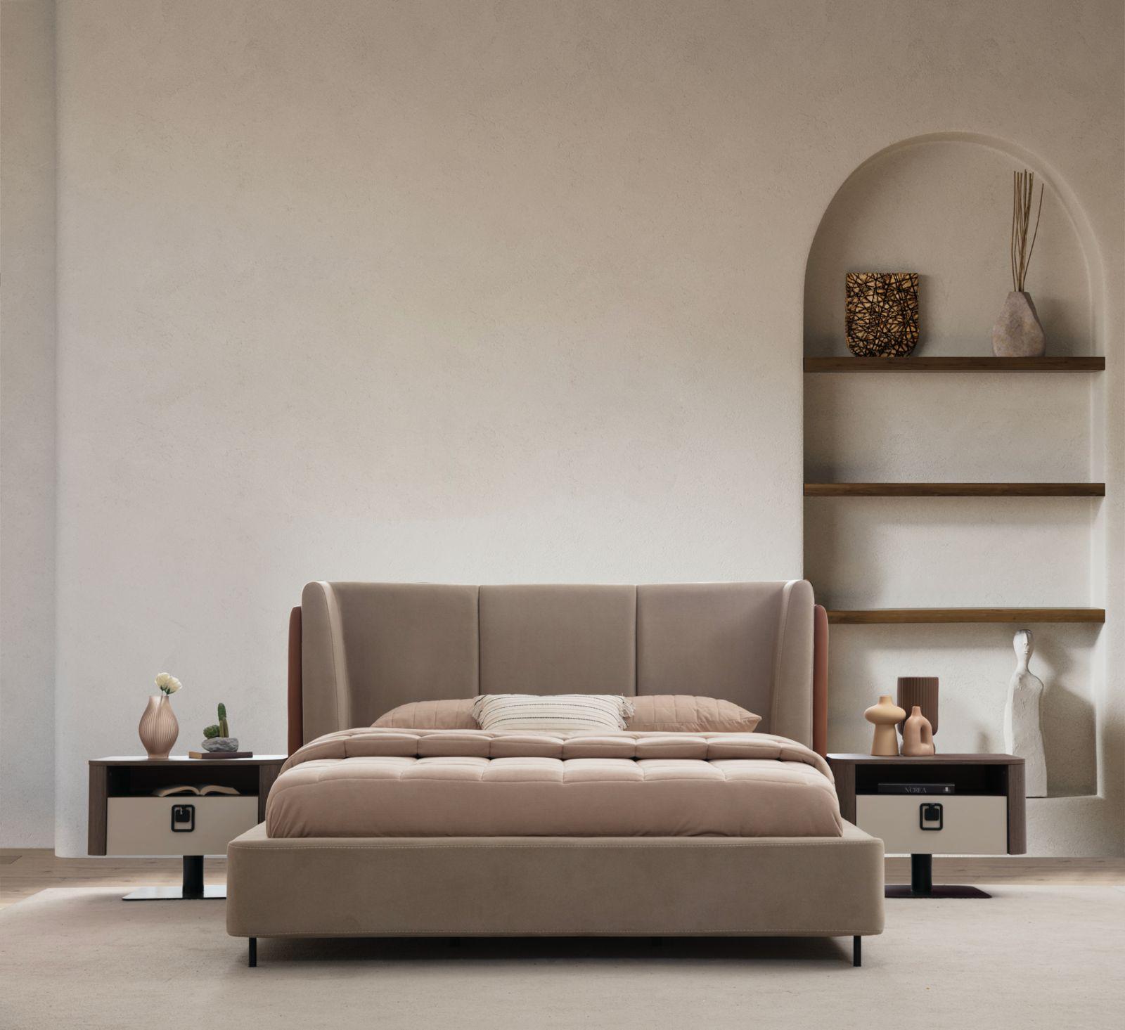 Elegantes Schlafzimmer-Set aus Holz in Beige mit modernem Design