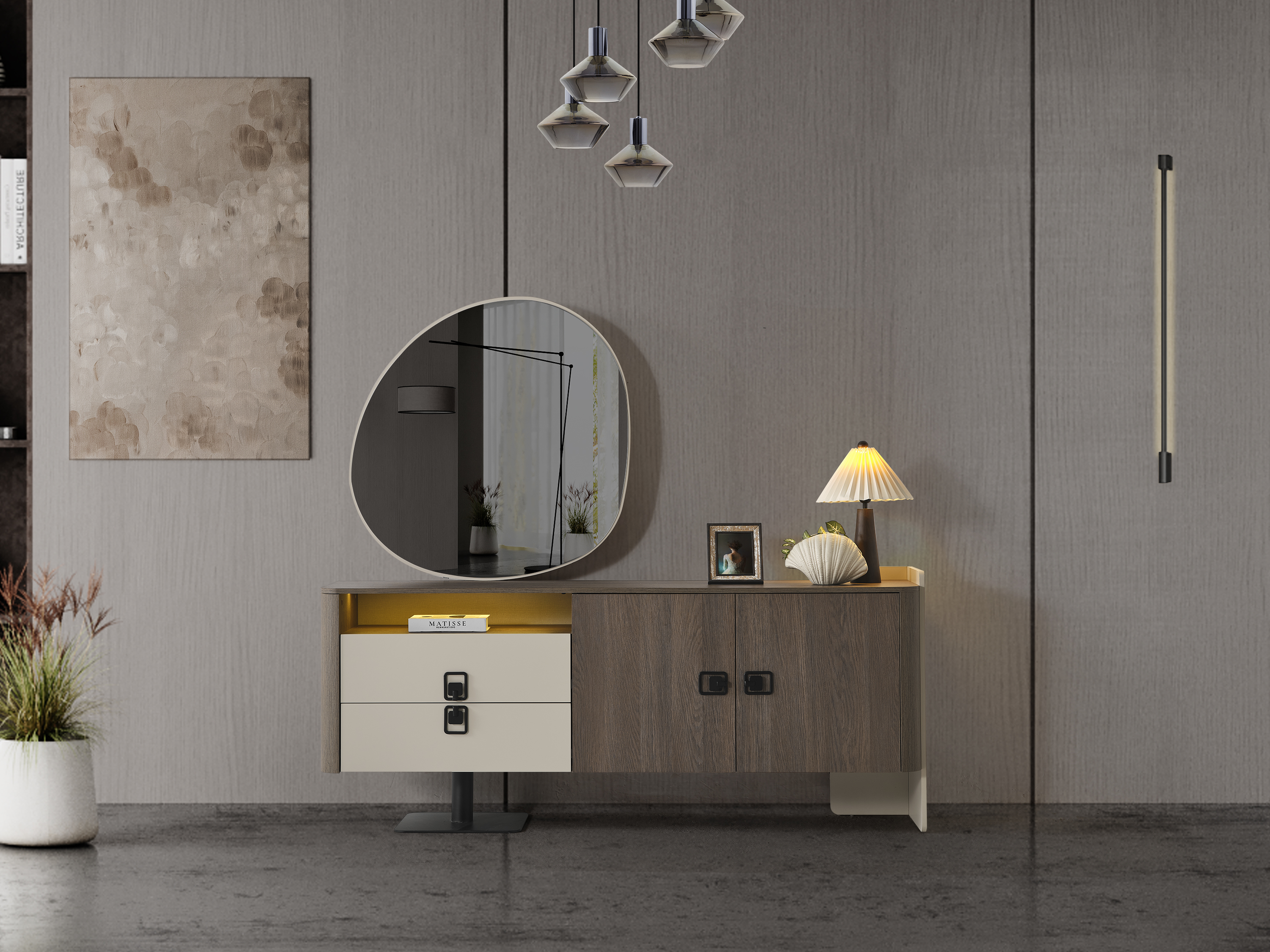 Konsole mit Spiegel aus Holz in Braun modern eleganter Stil