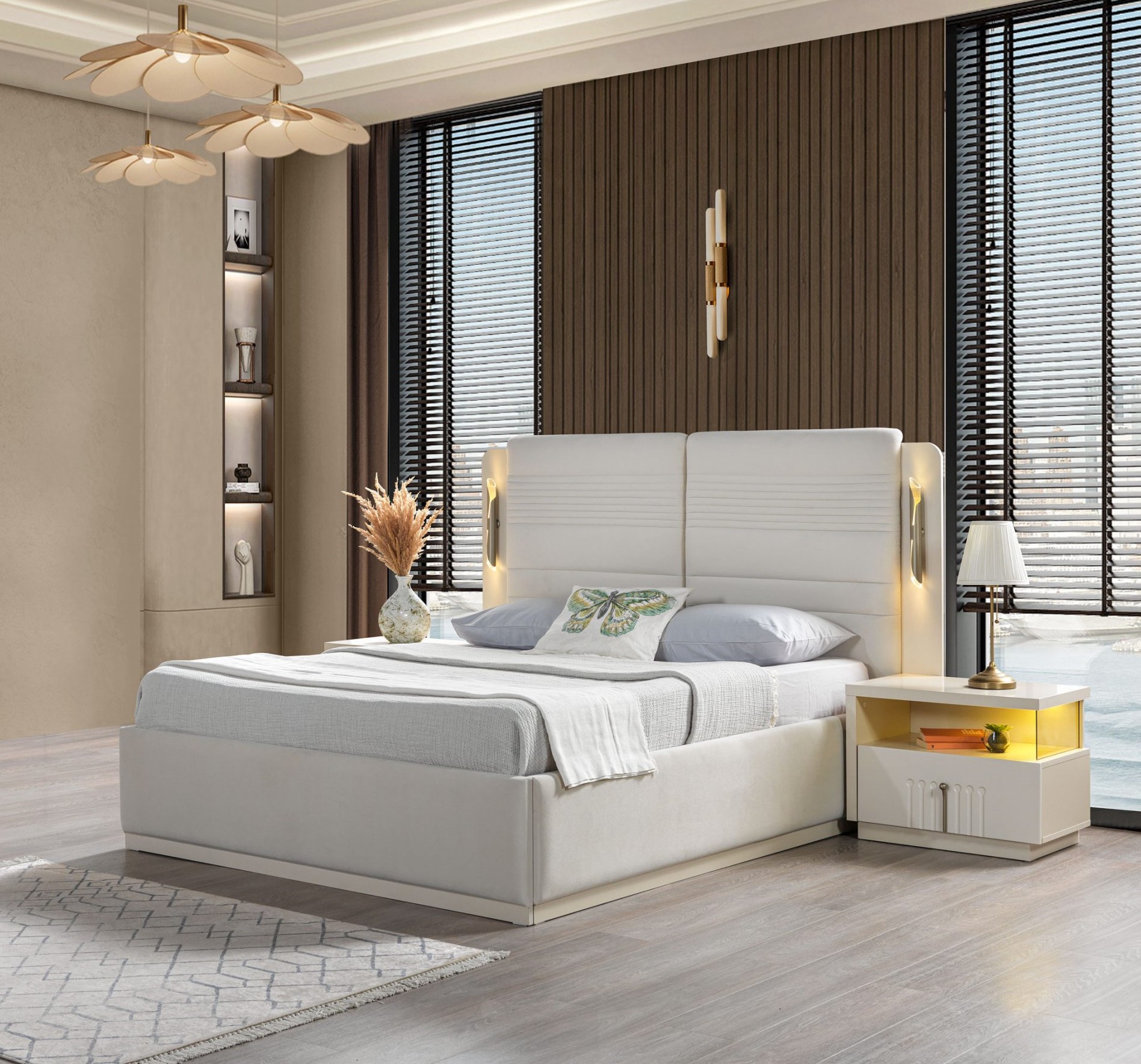 Polsterbett Schlafzimmer 3 Nachttische modern elegant 3tlg Set