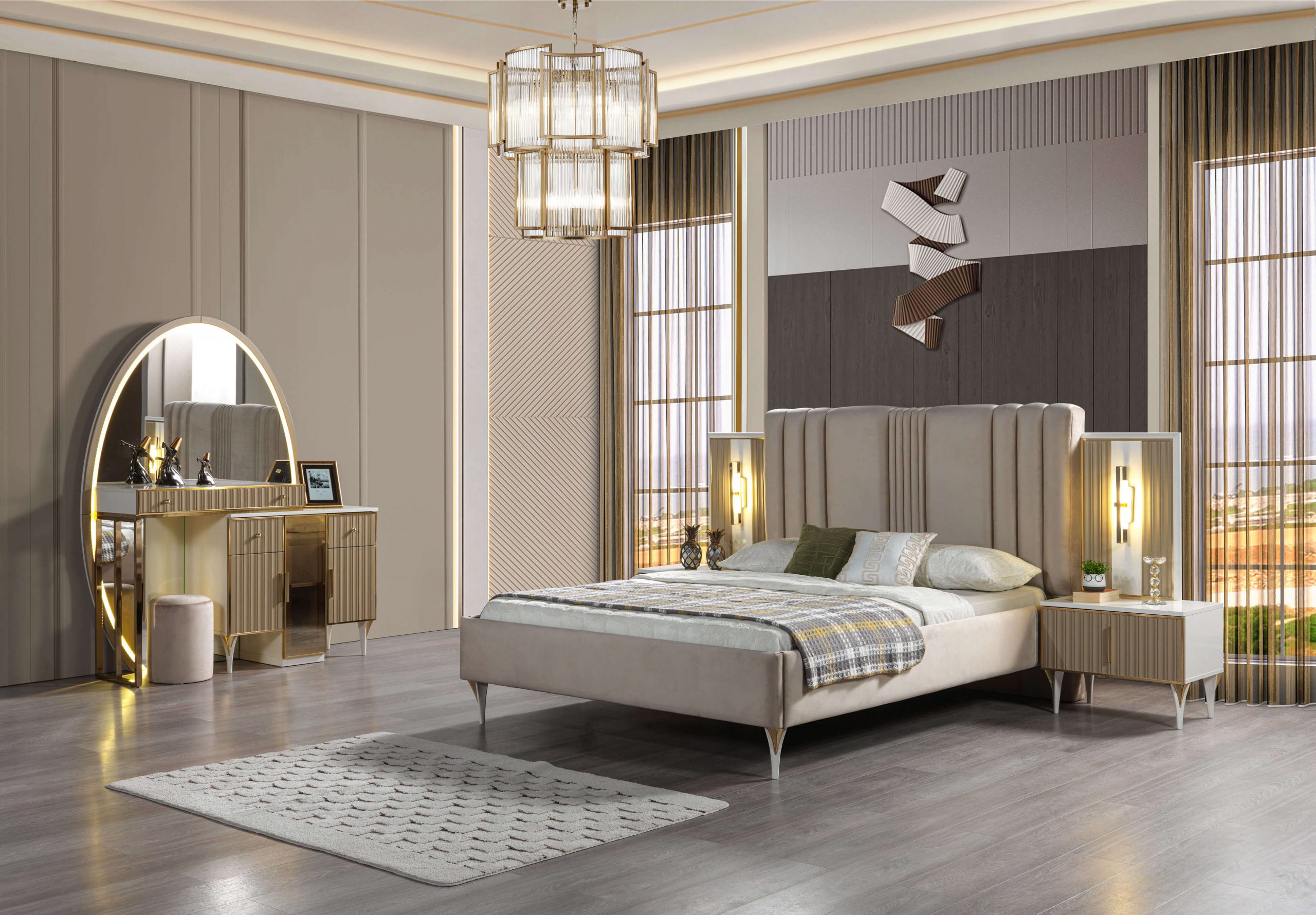 Bett mit Nachttischen Schlafzimmer Set 3-teilig modern