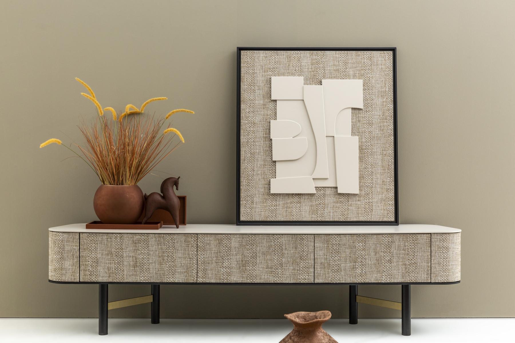 Eleganter Beiger Holz TV-Ständer mit Kunstbild im modernen Stil