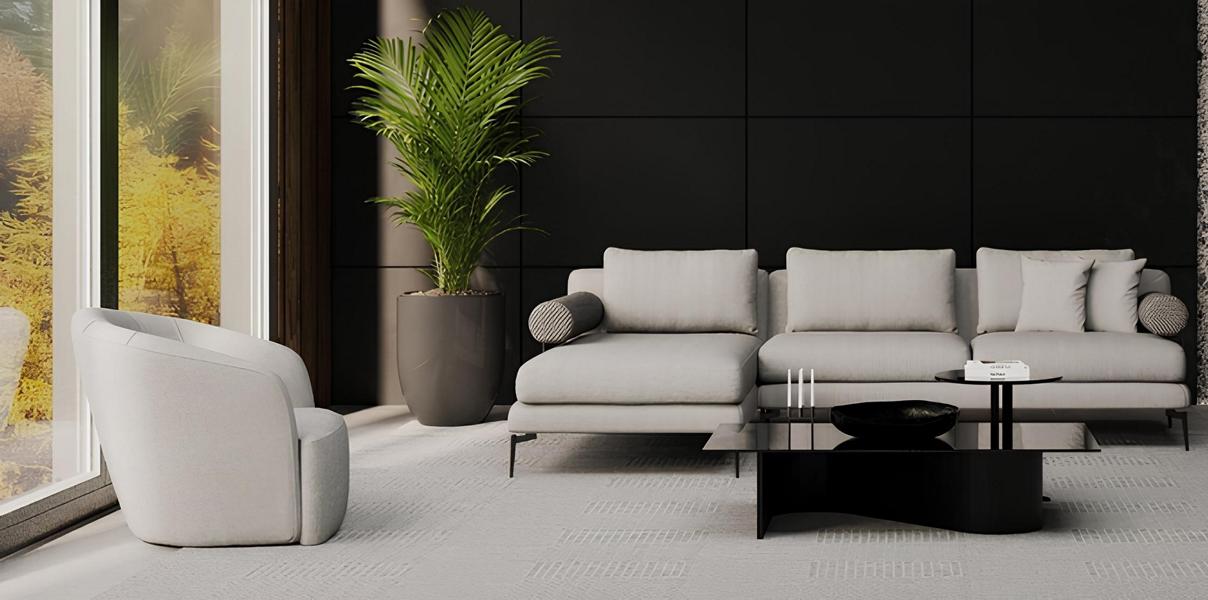 Ecksofa mit Sessel für das Wohnzimmer Linien, in denen Komfort wohnt