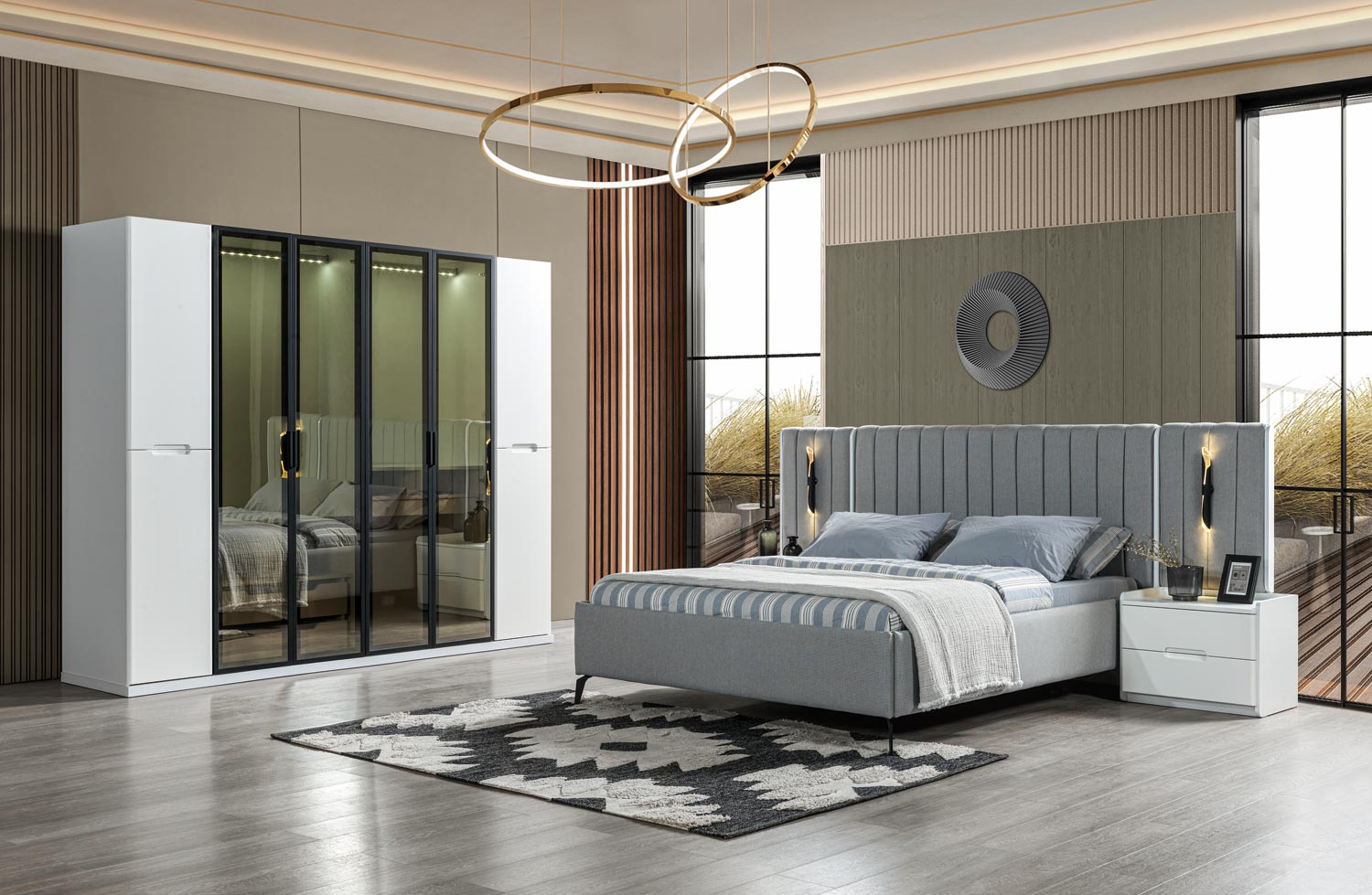 Komplett Schlafzimmer 4tlg Set Bett Schrank Nachttische Holz