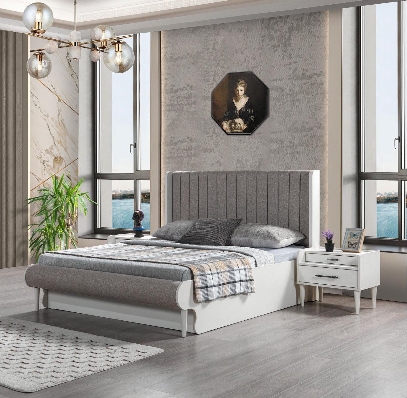 Schlafzimmer 3tlg. Bett + 2 Nachttische Möbel Set elegant