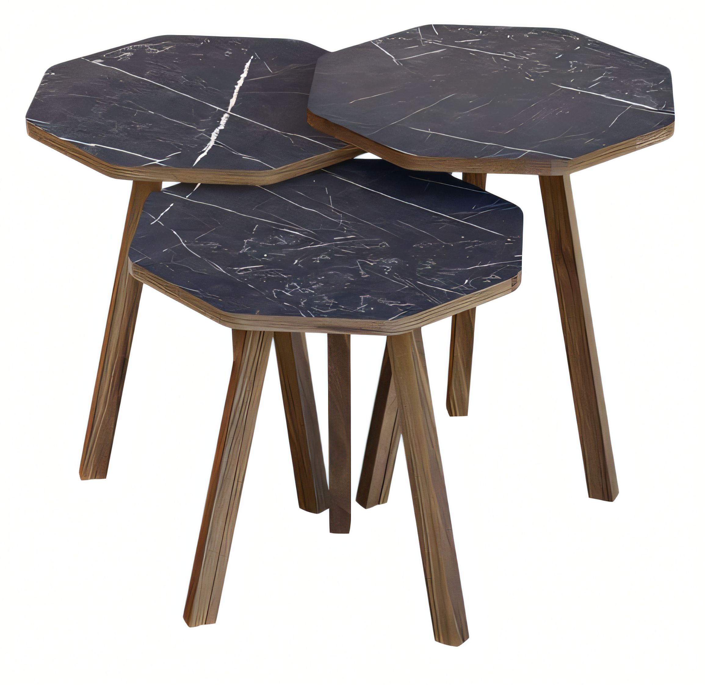 Elegantes schwarzes Couchtisch-Set aus Holz im modernen Stil