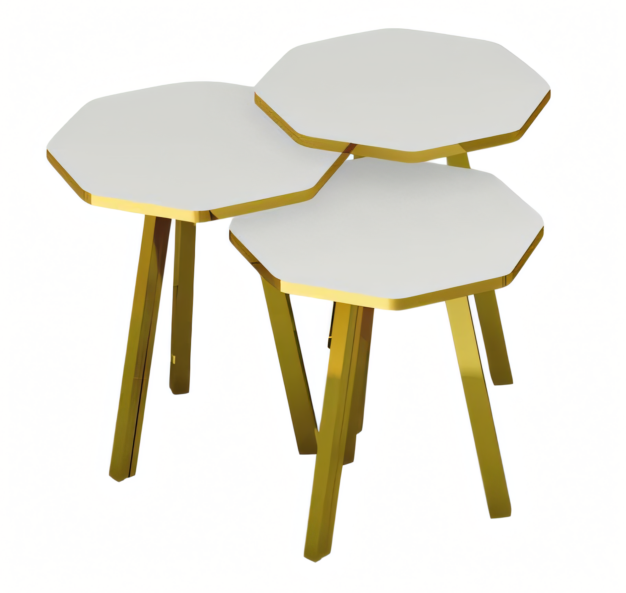 Elegantes Weißes Couchtisch-Set aus Holz und Metall in Modernem Design