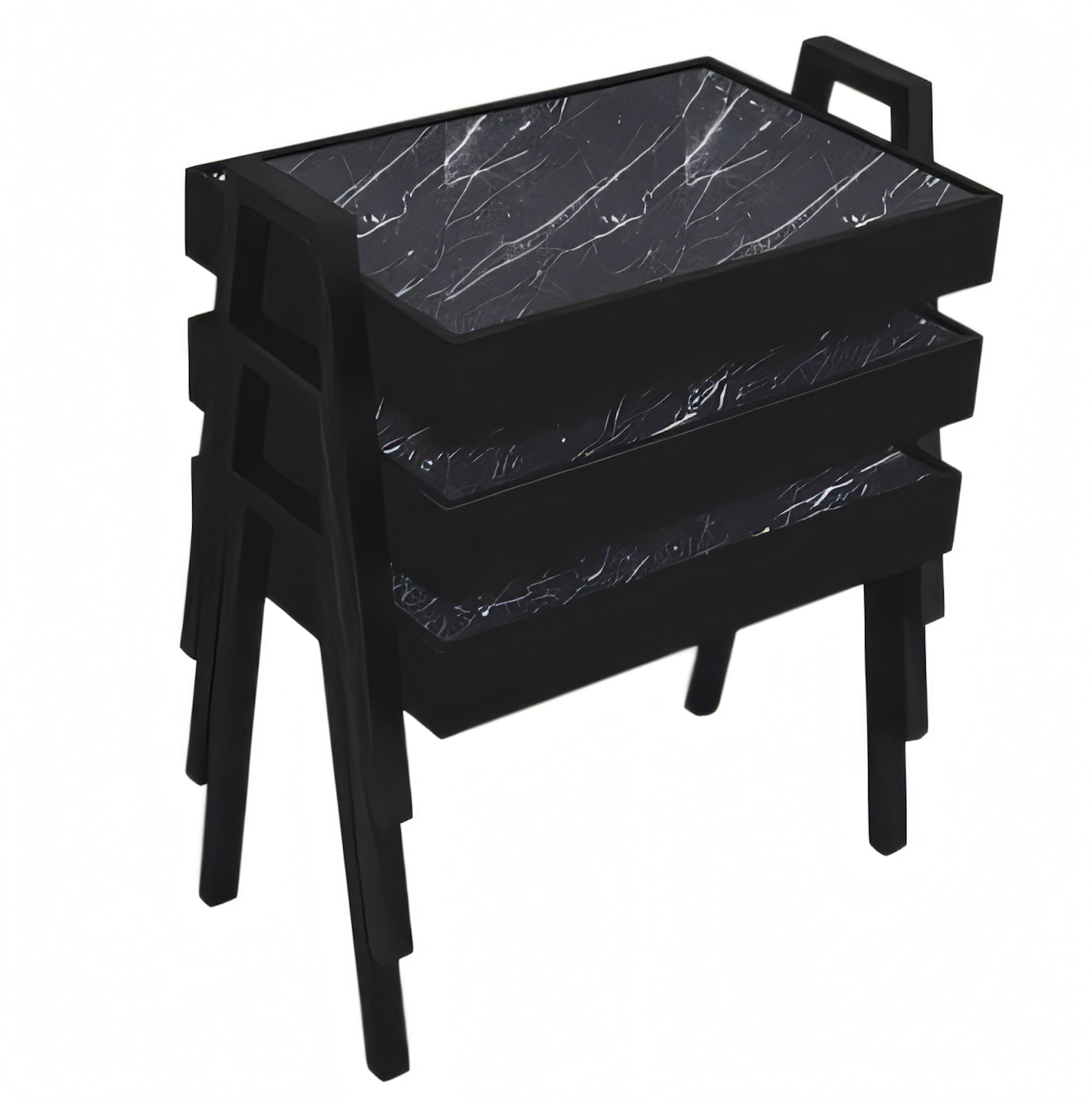 Elegantes schwarzes Couchtisch-Set aus Holz im modernen Design