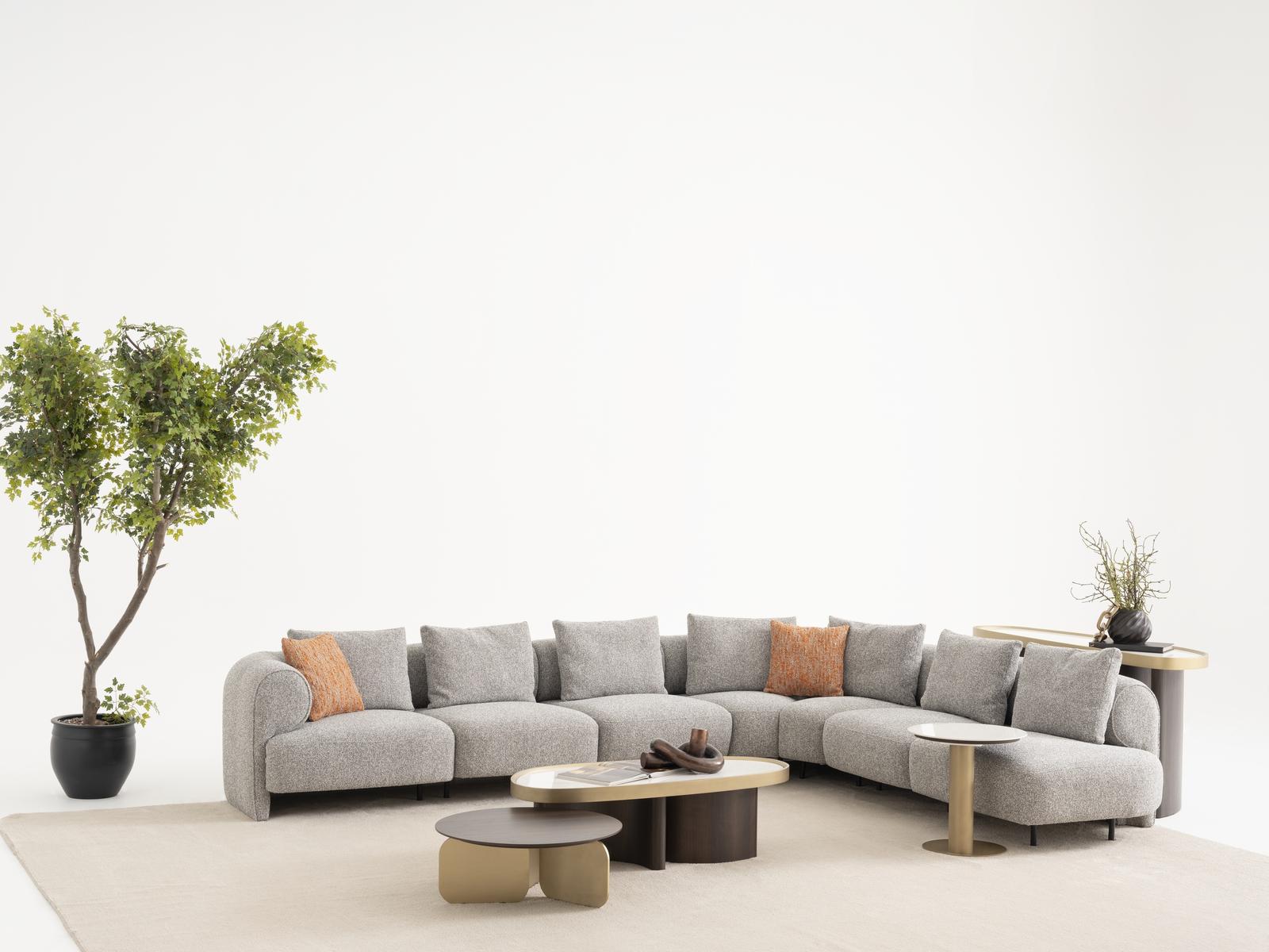 Moderner grauer Wohnzimmer Set aus Stoff und Holz