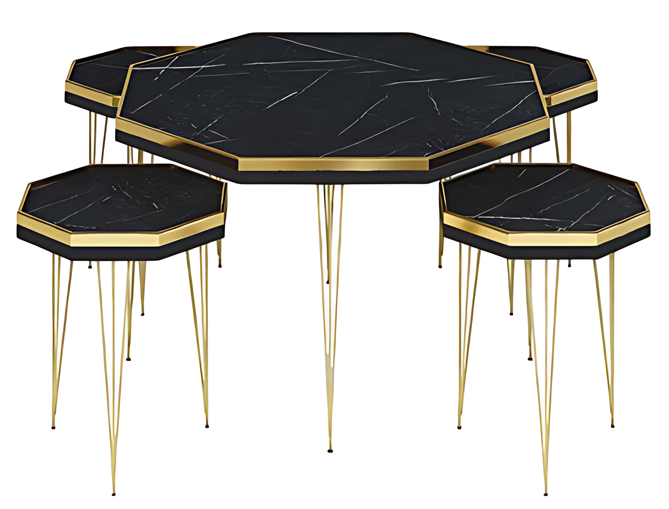 Elegantes Wohnzimmer-Set in Schwarz aus MDF und Edelstahl