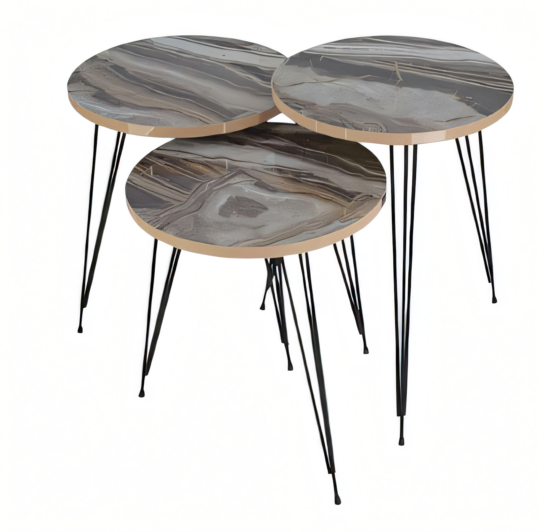 Elegantes graues Couchtisch-Set aus Holz und Metall