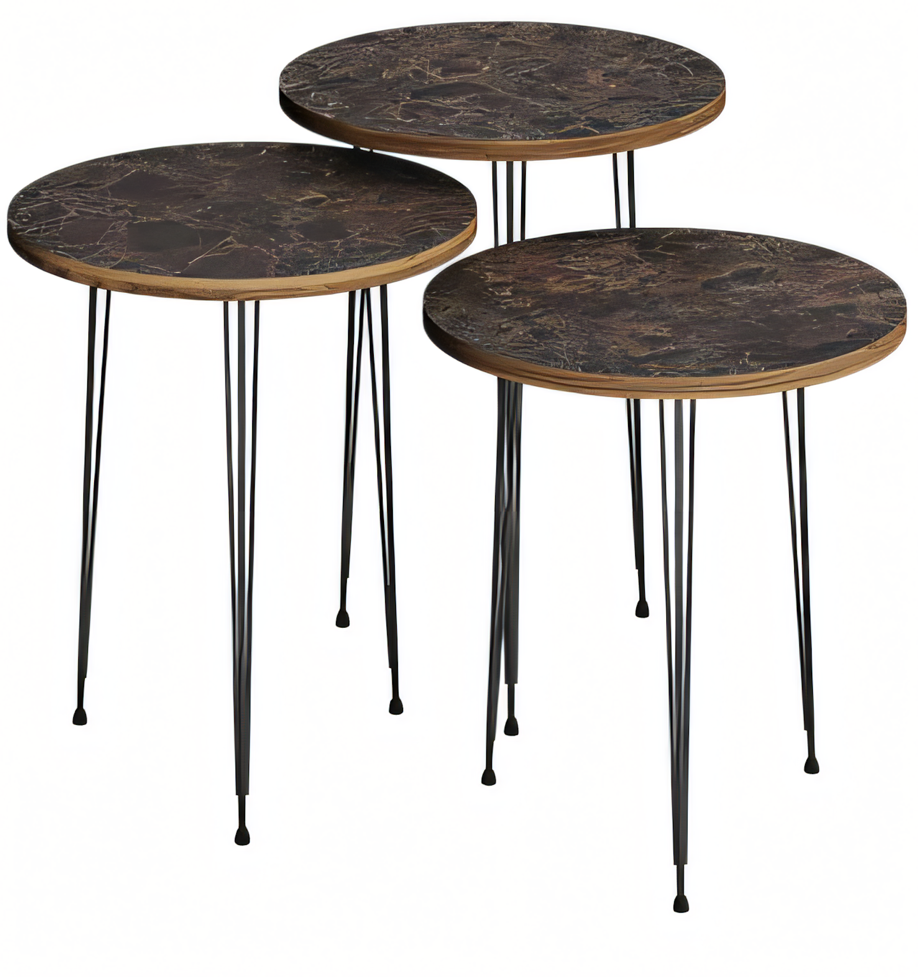 Elegantes braunes Couchtisch-Set aus Holz und Metall