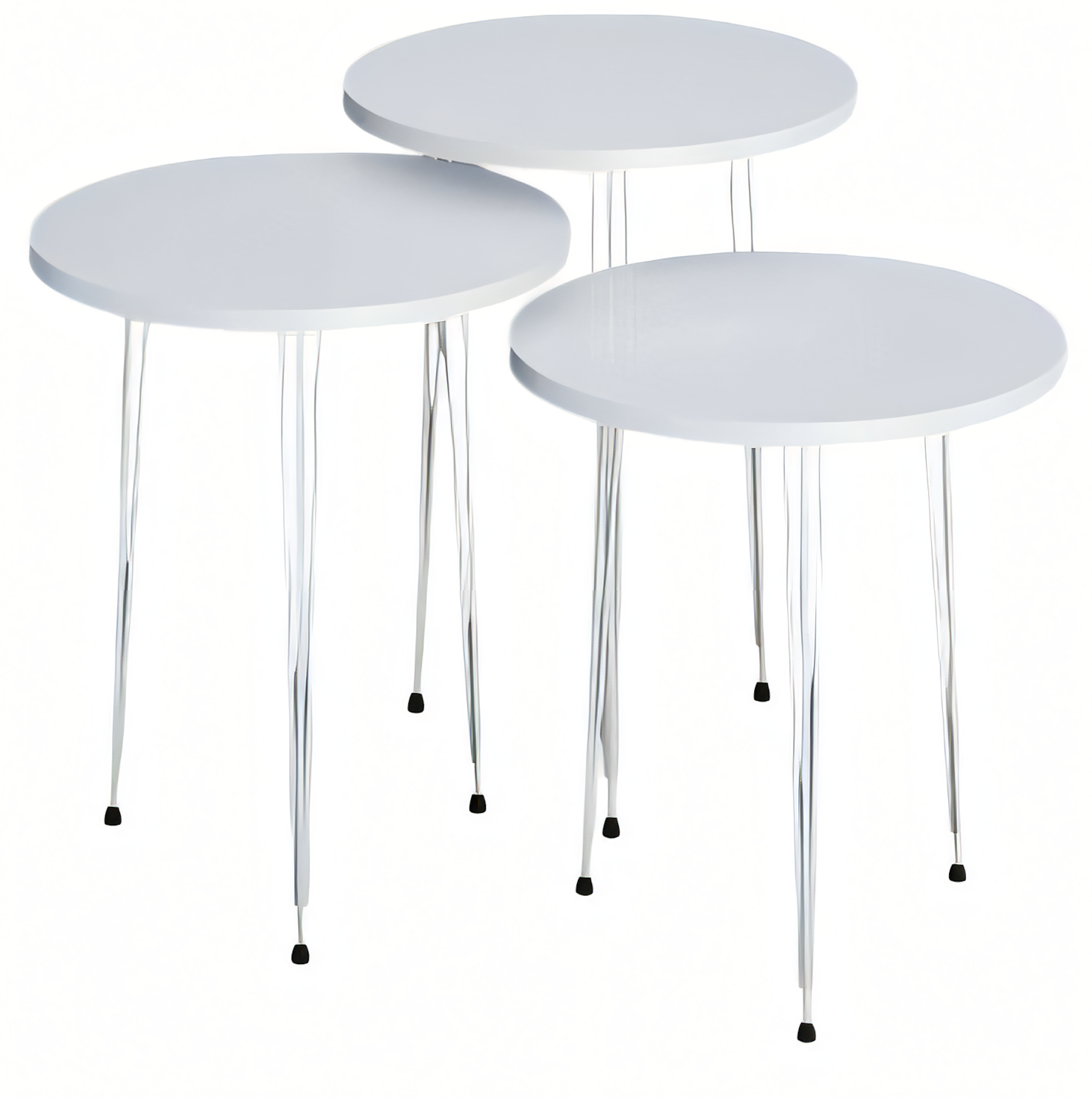 Elegantes weißes Couchtisch-Set aus Holz und Edelstahl