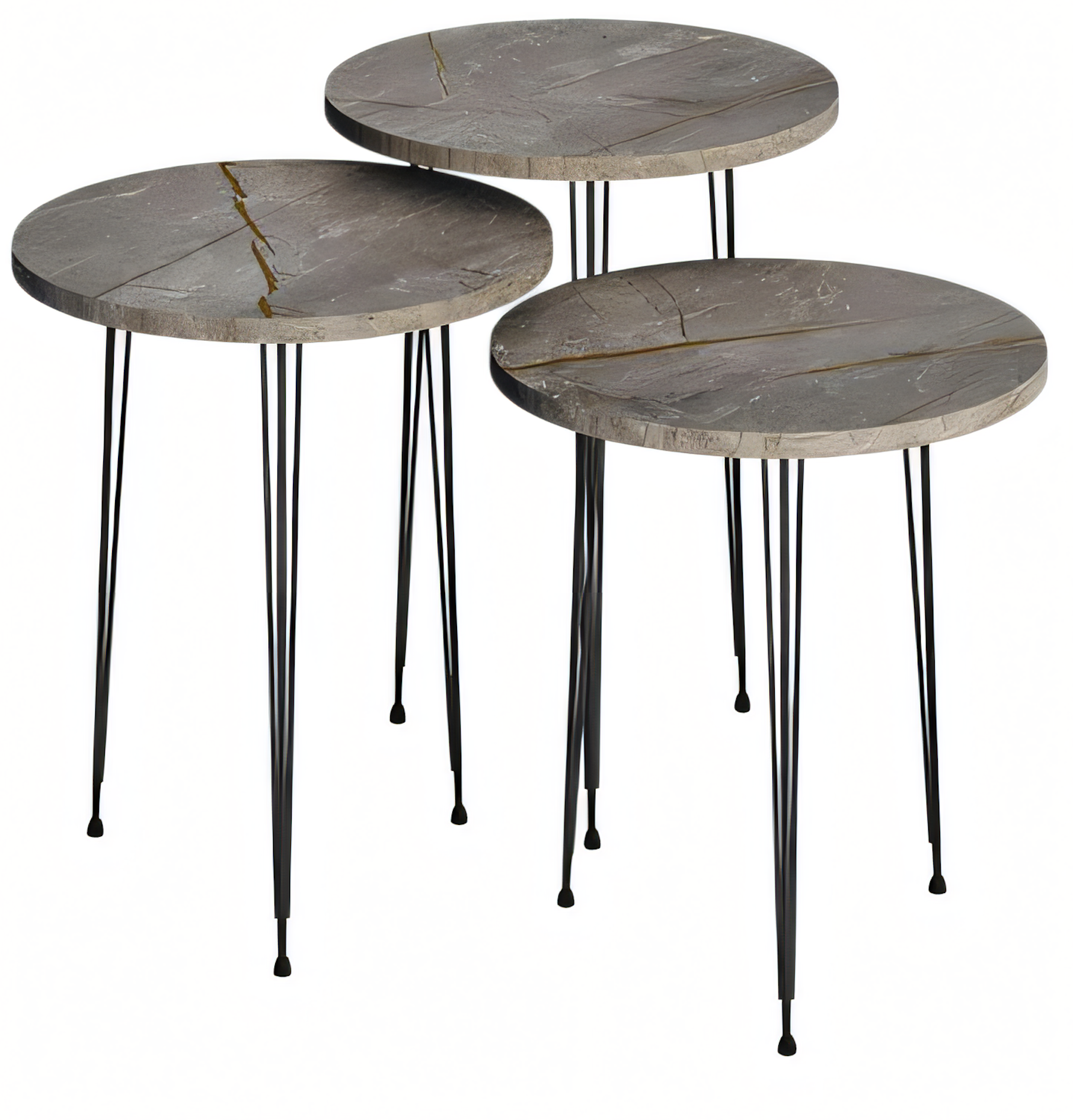 Moderner Couchtisch-Set aus Holz und Metall in Grau