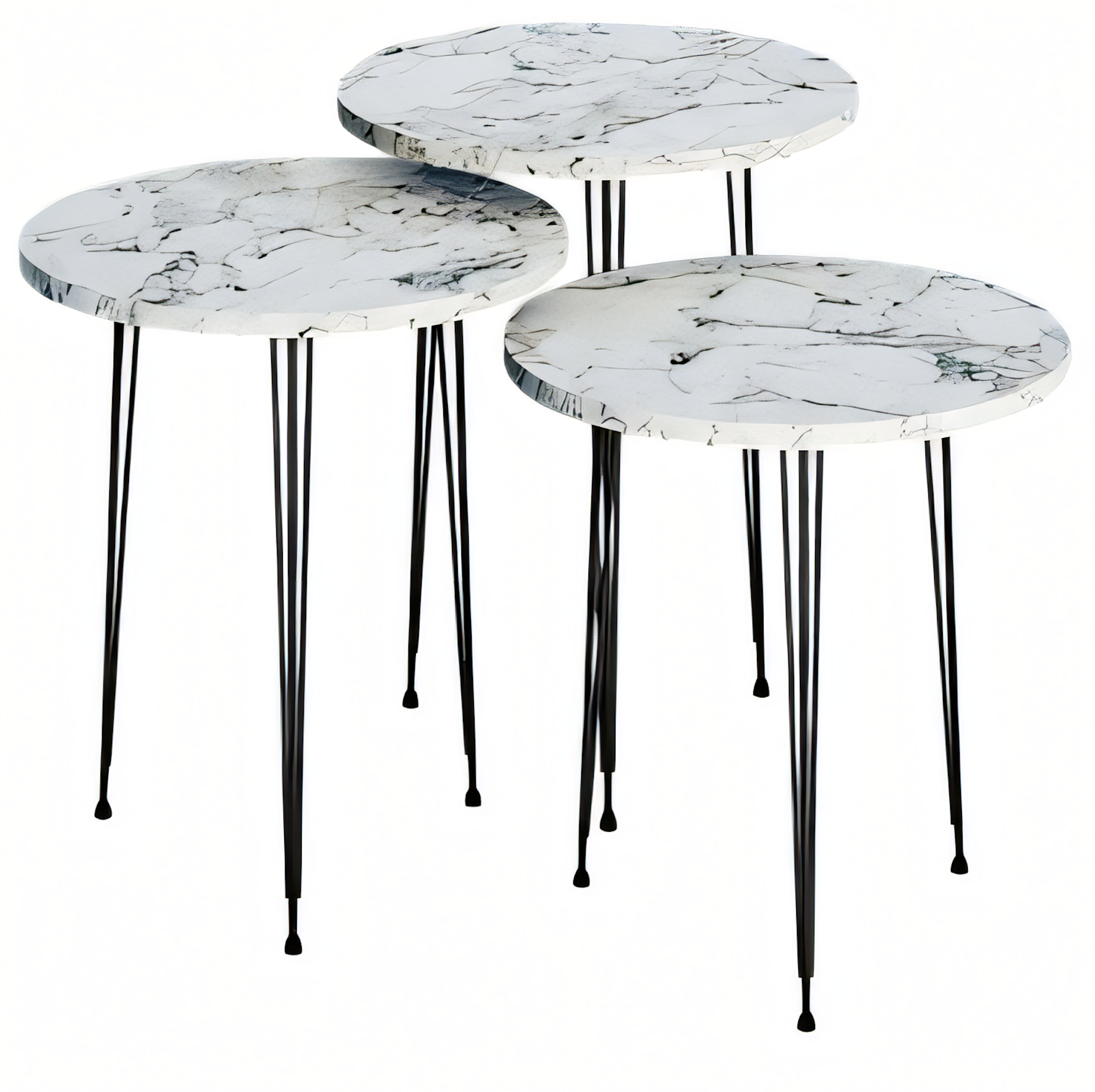 Elegantes weißes Couchtisch-Set aus Holz und Metall im modernen Stil