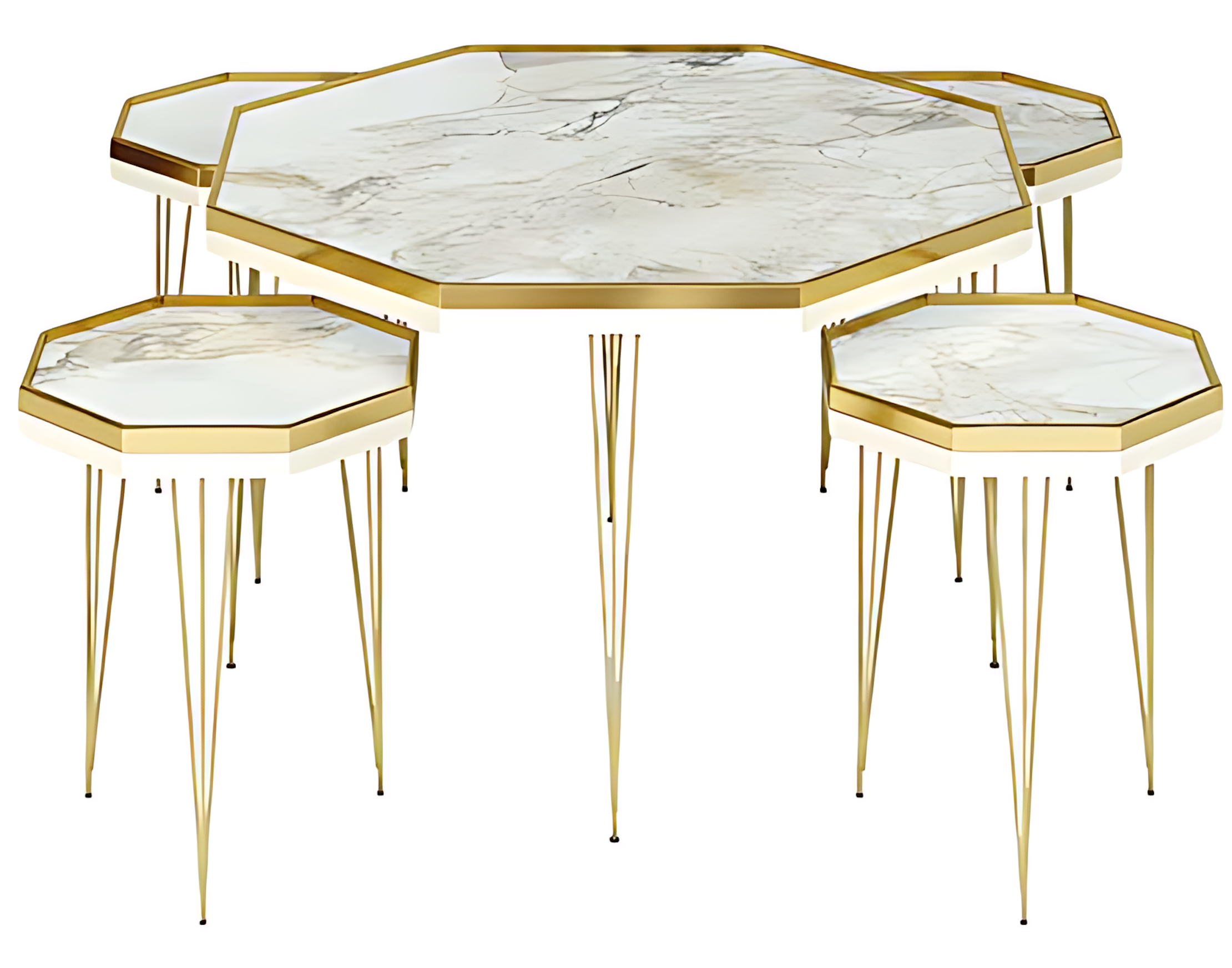 Elegantes weißes Wohnzimmer-Set aus MDF und Edelstahl