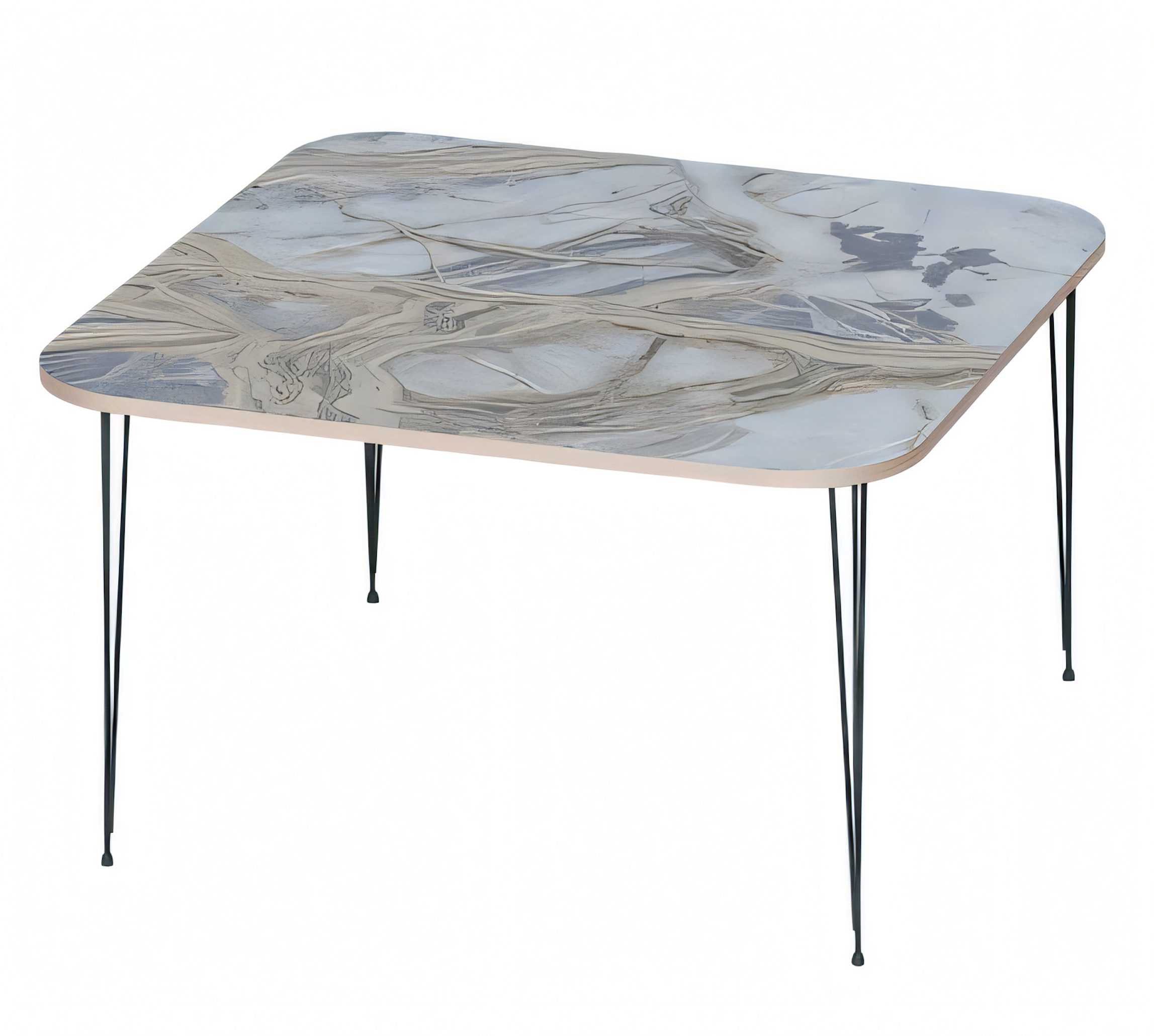 Mehrfarbiger Holz-Edelstahl Couchtisch modern elegant