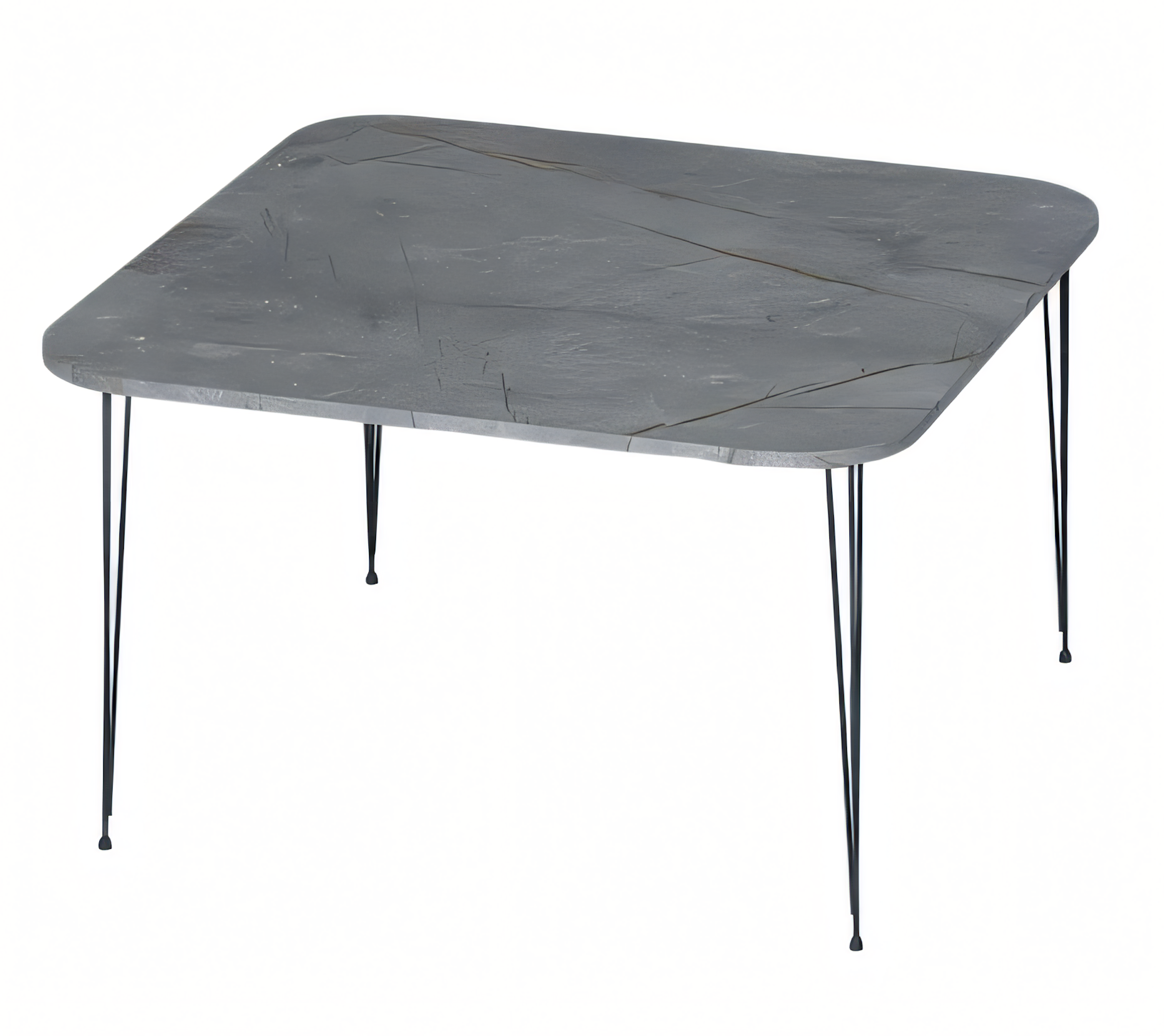 Moderner grauer Couchtisch aus Holz mit Edelstahlrahmen